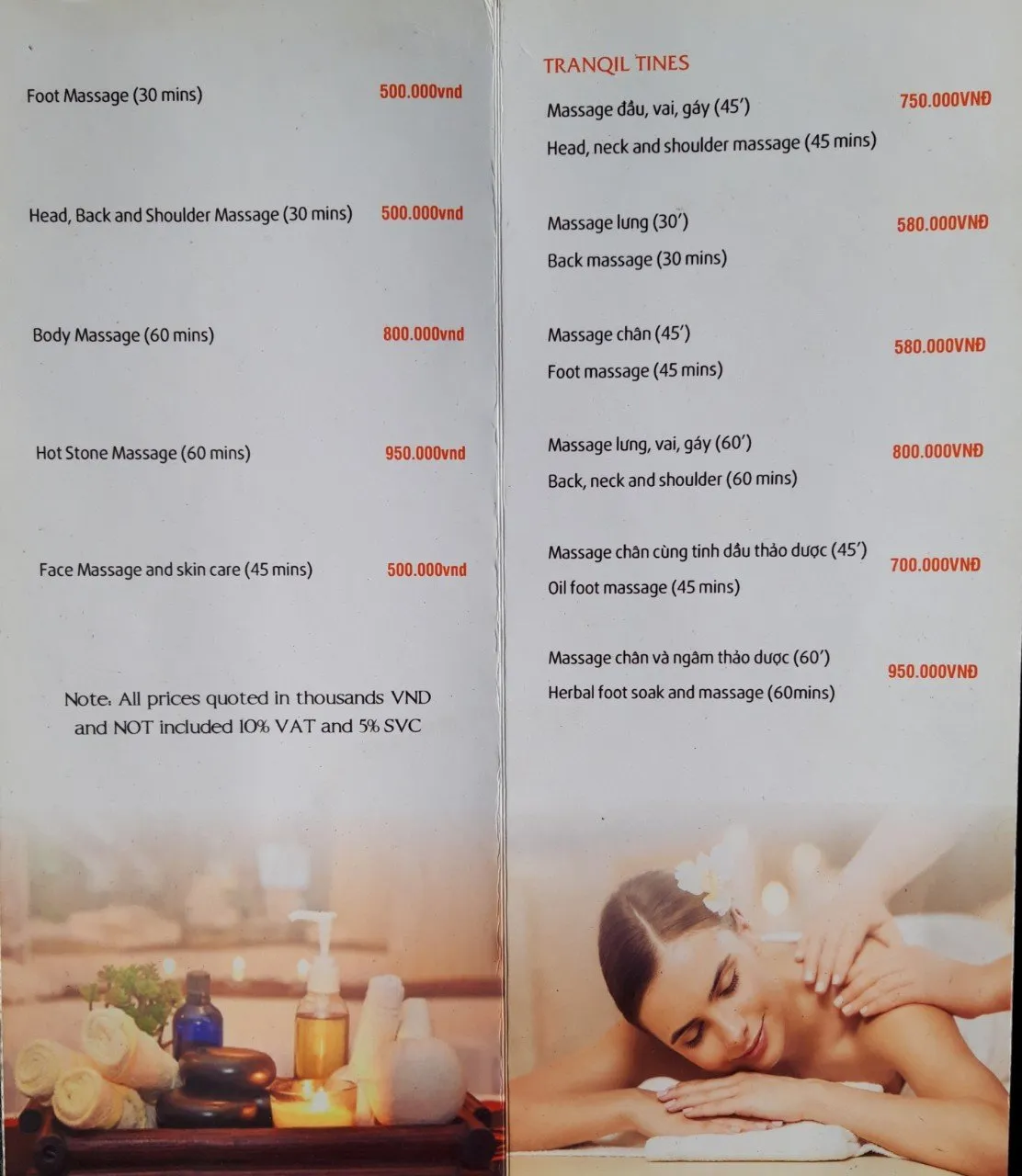 The Spa Menu