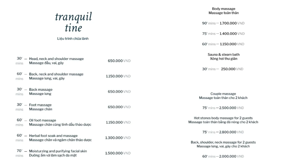 Spa Menu