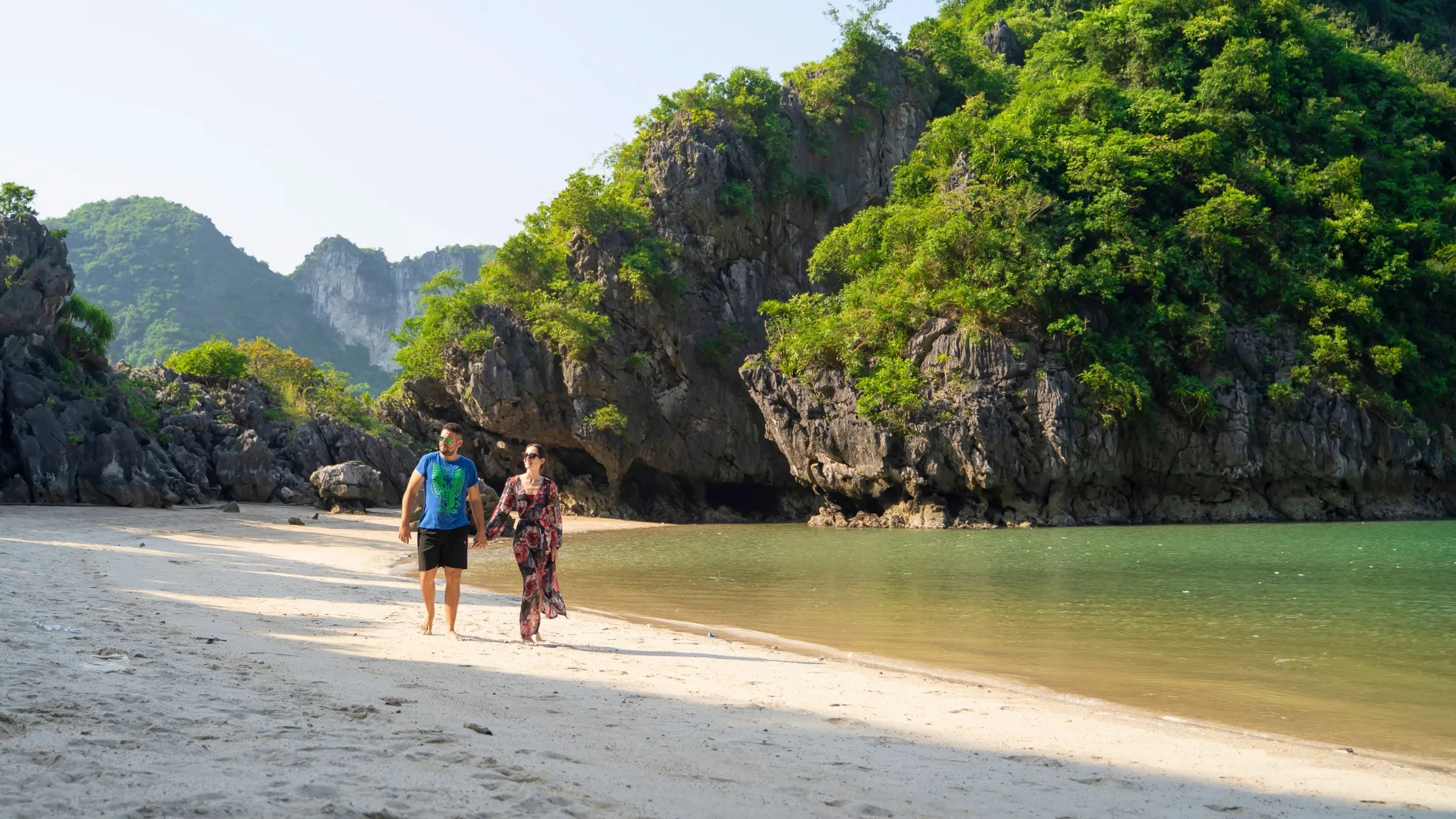 Strolling on the white sandy beach
