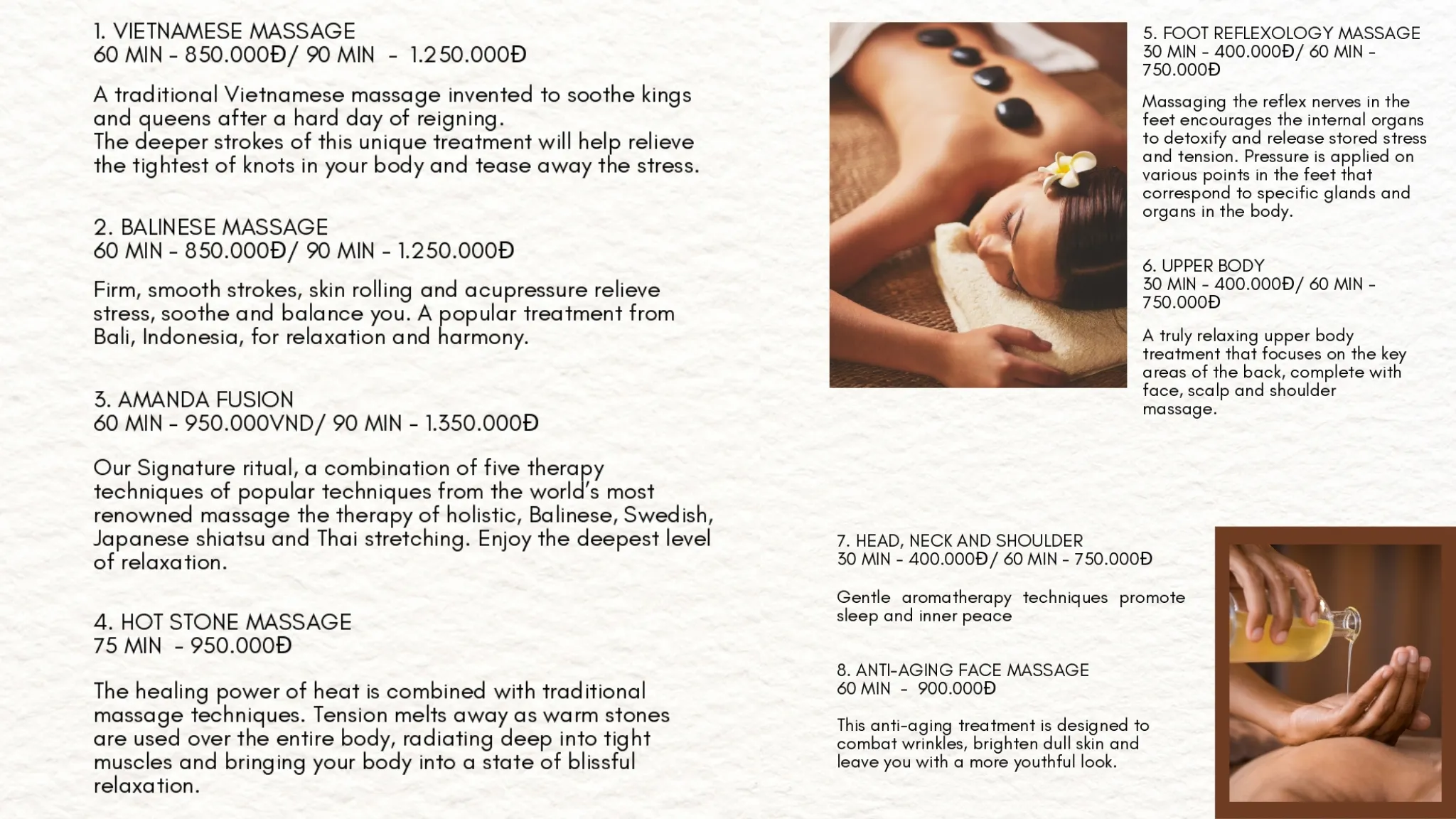 Spa Menu