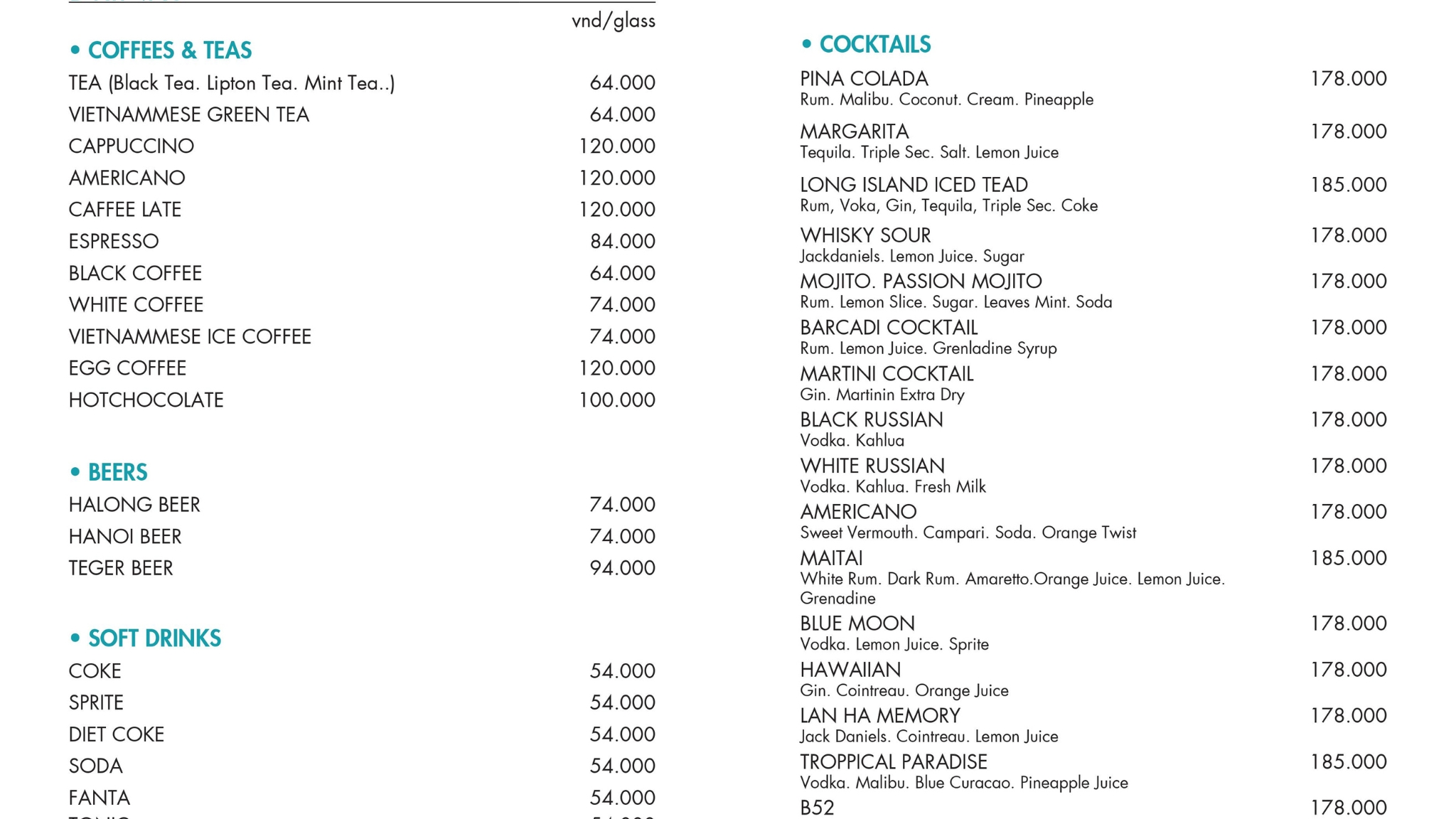 Choose your preferred beverage as Amanda offers both alcoholic and non-alcoholic