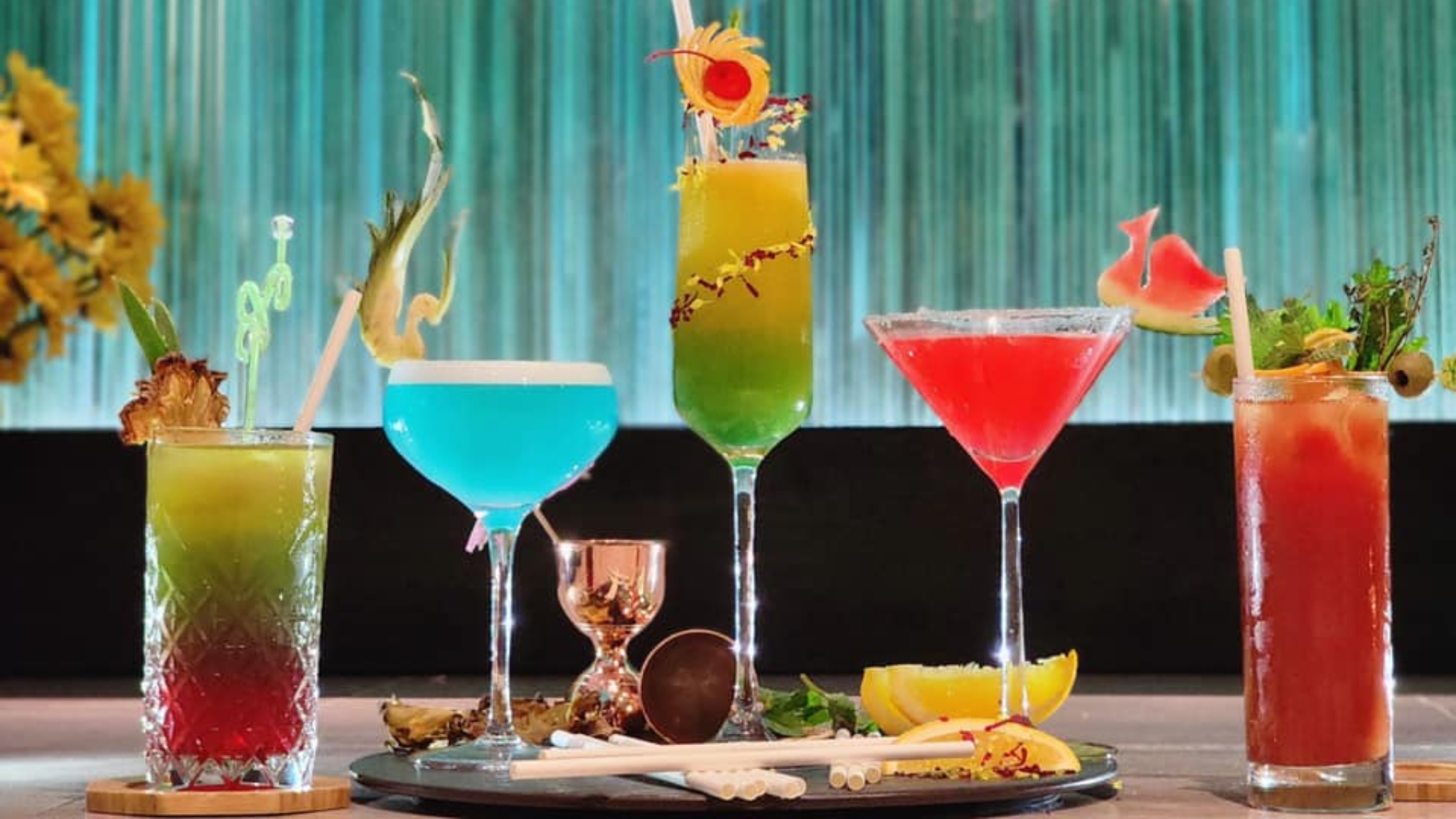 Fancy beverage set customized by the cruise bartender