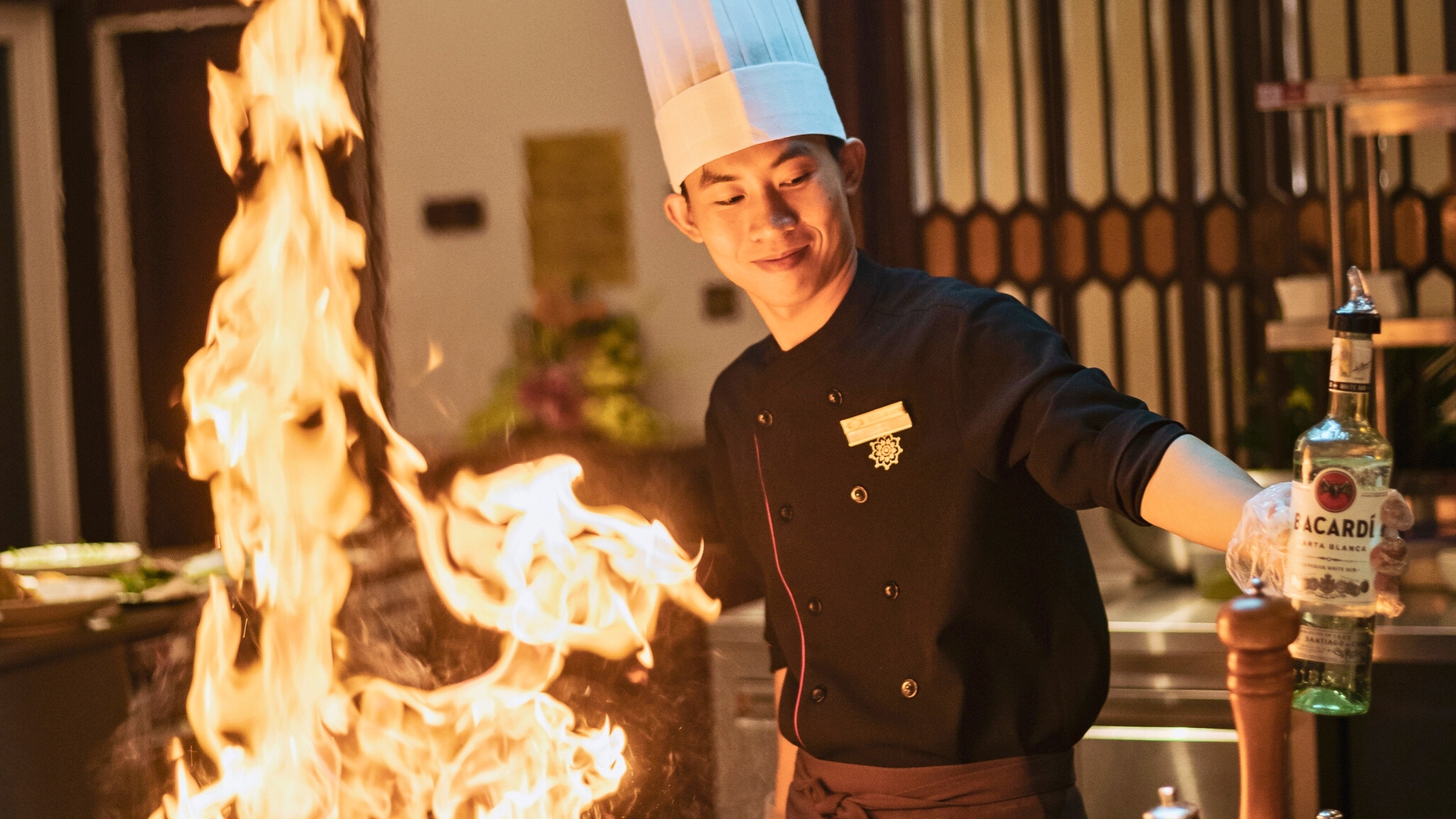 The open live cooking area brings excitement to the dining experience. 