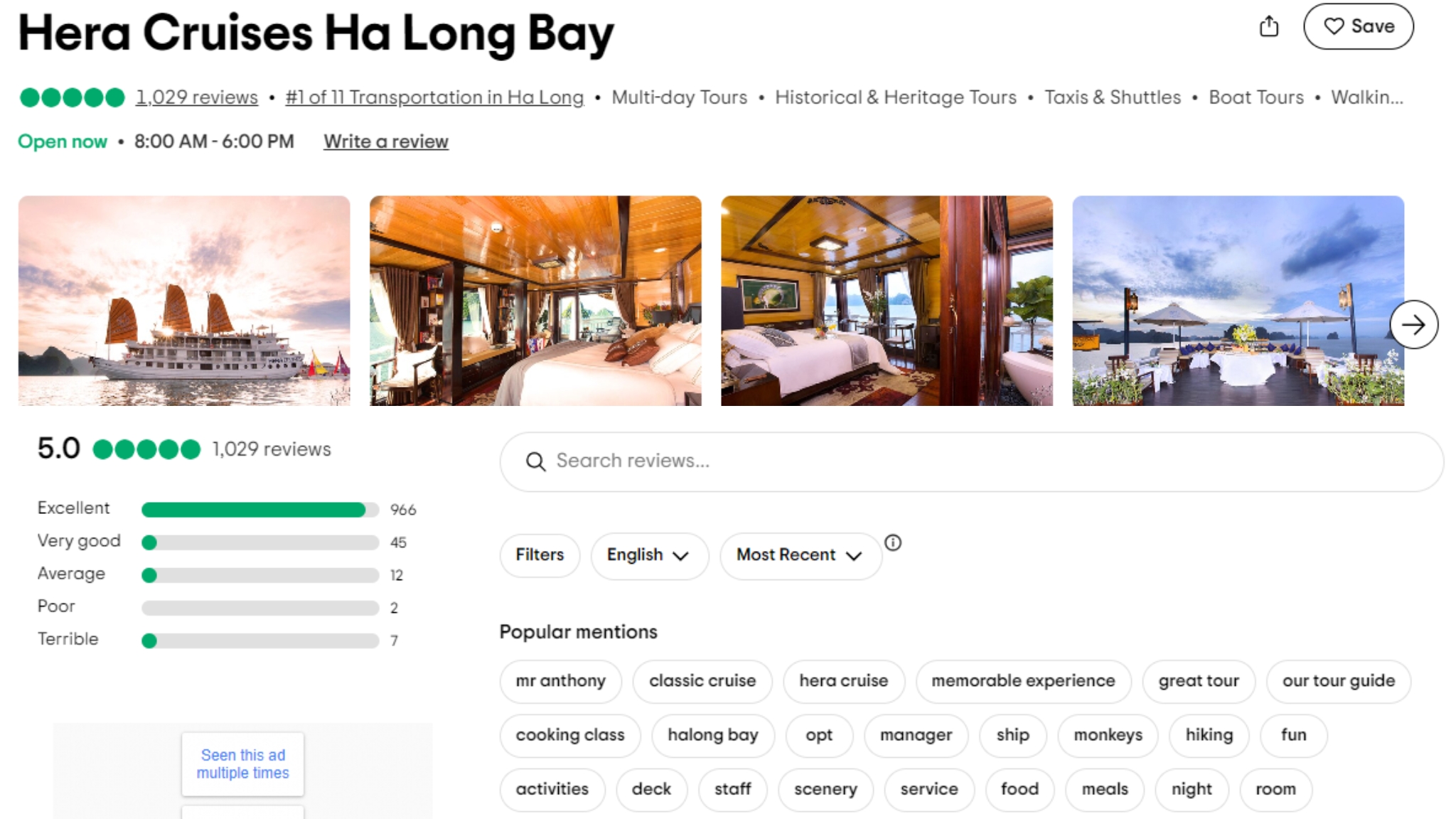 Hera Cruise Halong Bay on Tripadvisor has around 97% positive reviews