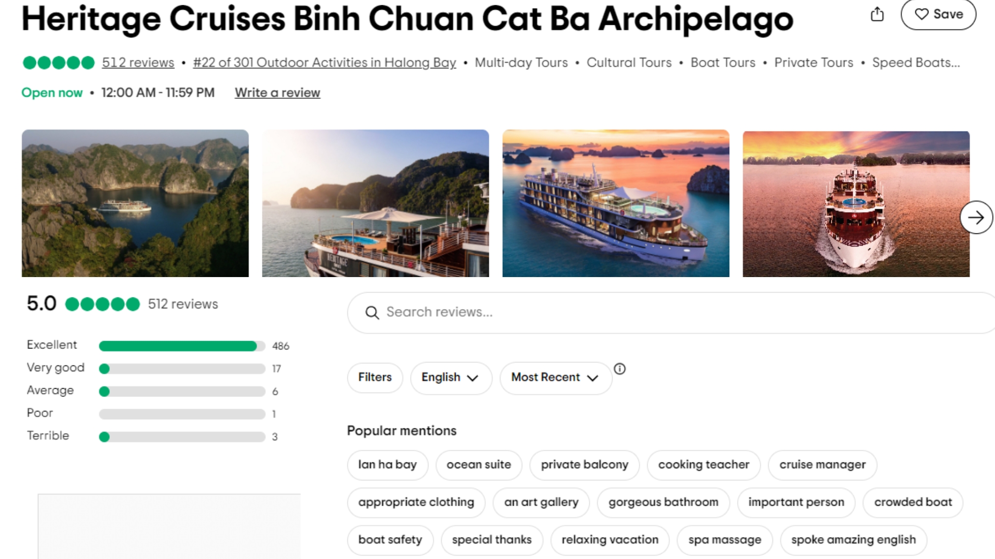 Heritage Cruises Binh Chuan on TripAdvisor has received positive feedback