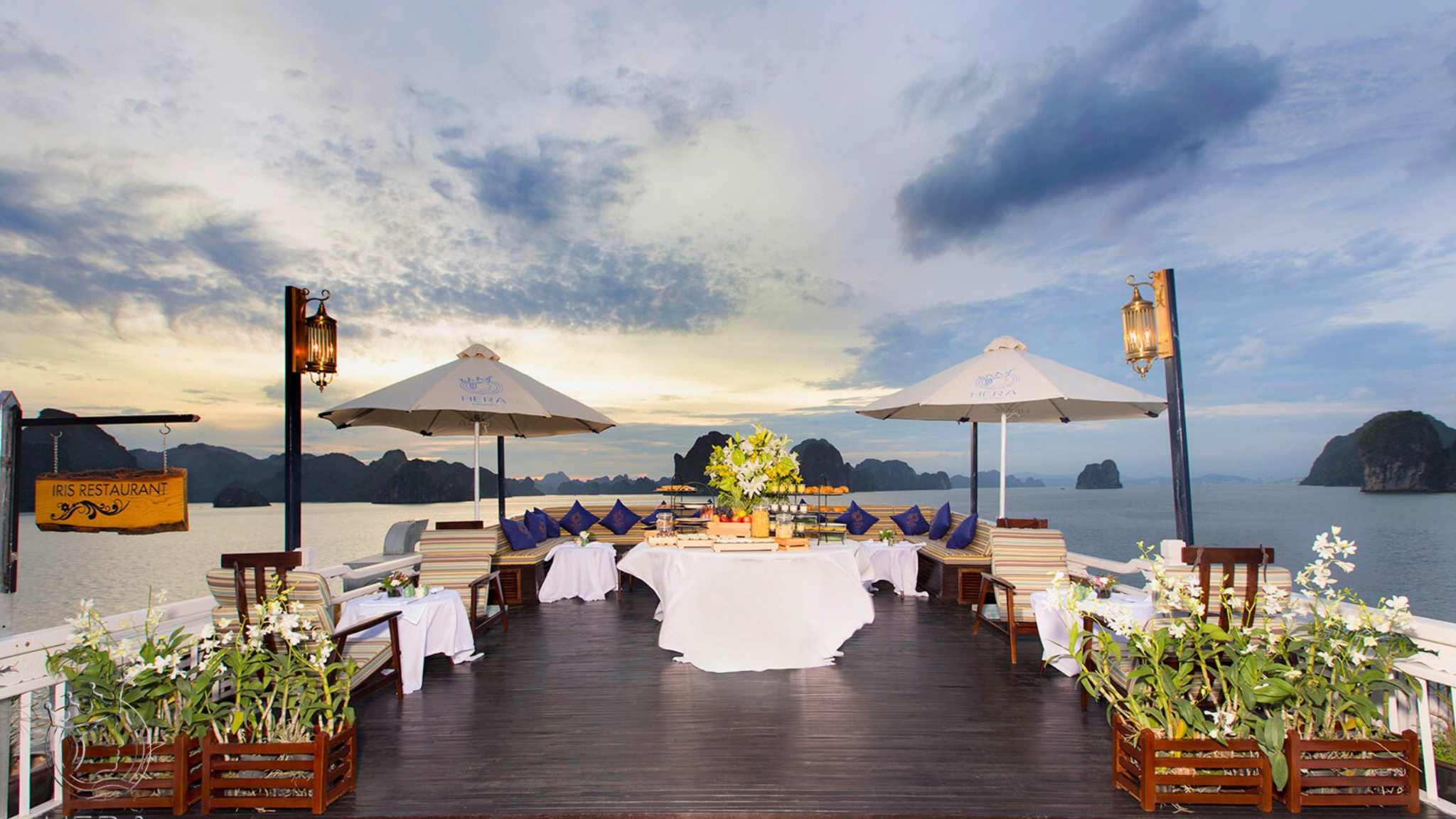 Have a chance to enjoy your meal at the airy Iris Restaurant on the top deck