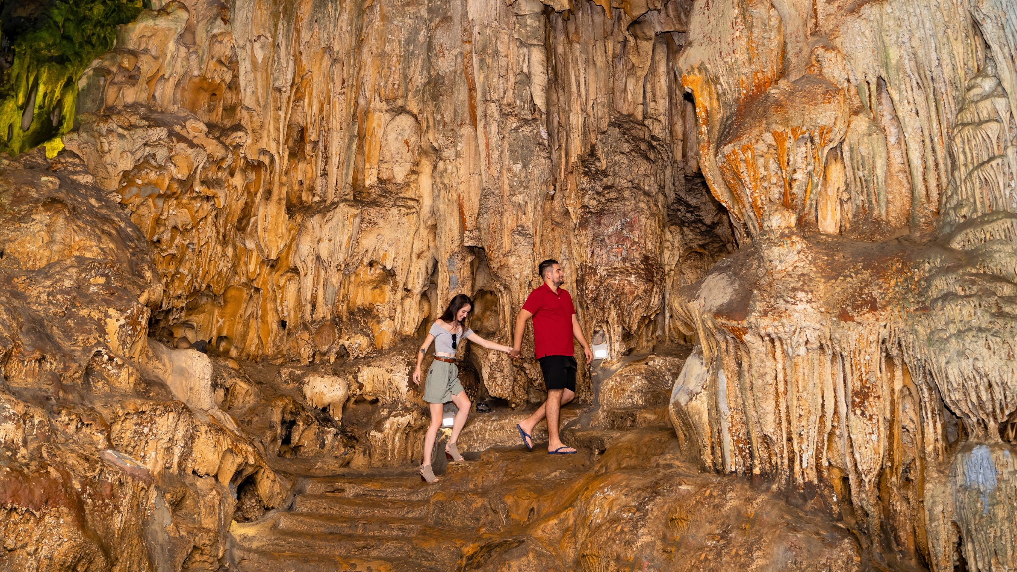 Strolling in one of the largest cave in Halong