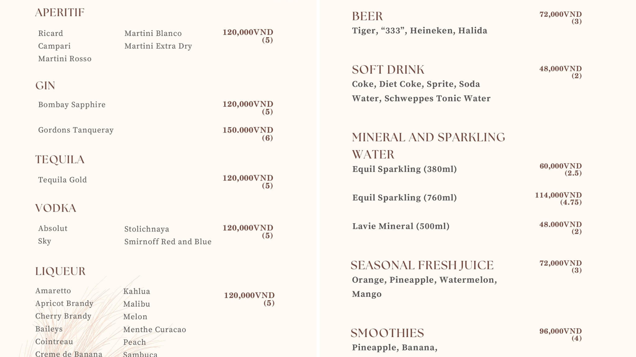 The drink menu is for reference only, it can be adjusted over time.