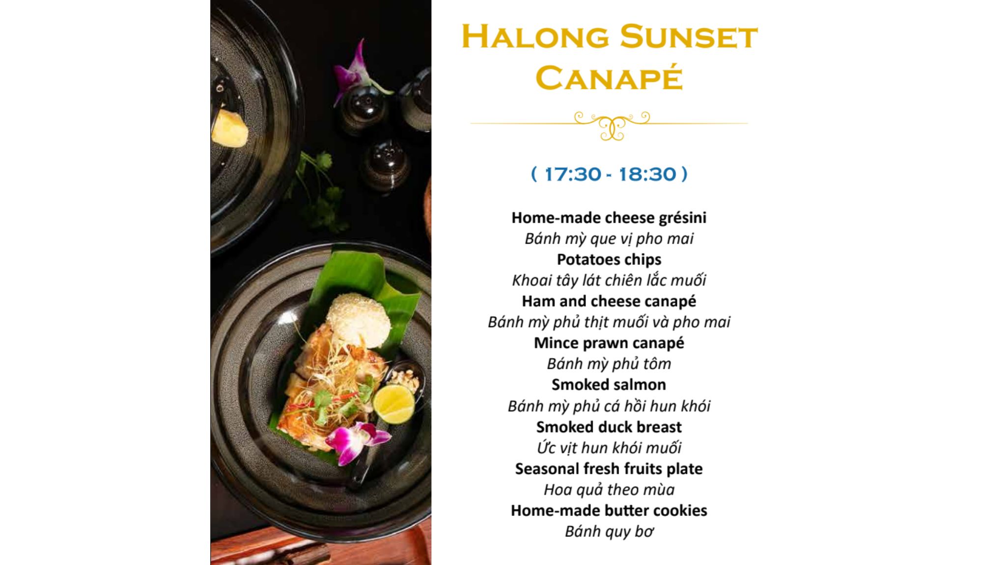 The Halong Sunset menu offers a diverse selection of refreshing dishes