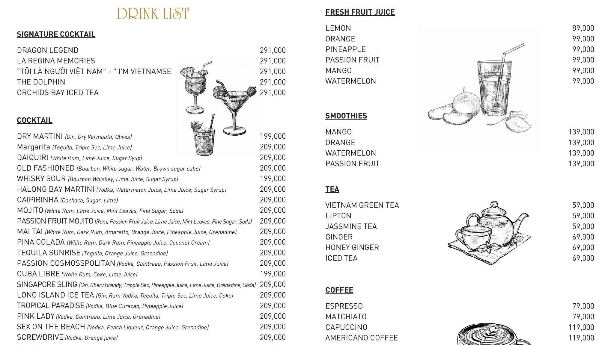 The drink menu is for reference only, the price is not fixed.