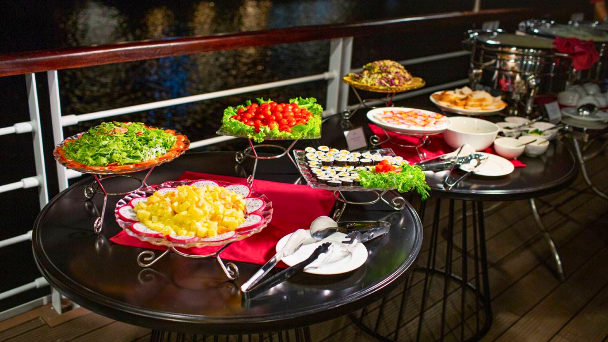 Diverse cuisine onboard features a detectable Vietnamese - Western culinary.
