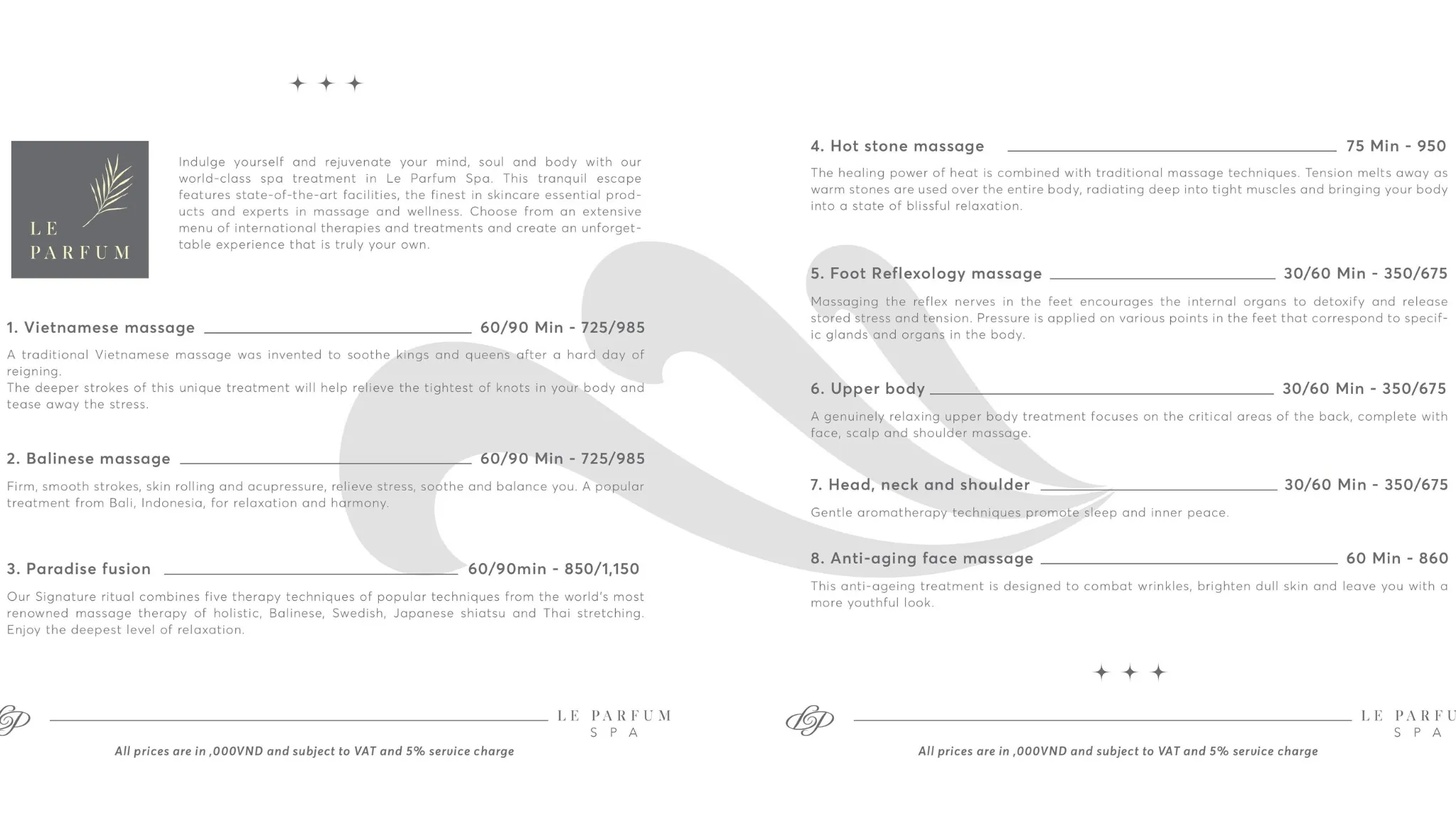 Spa Menu