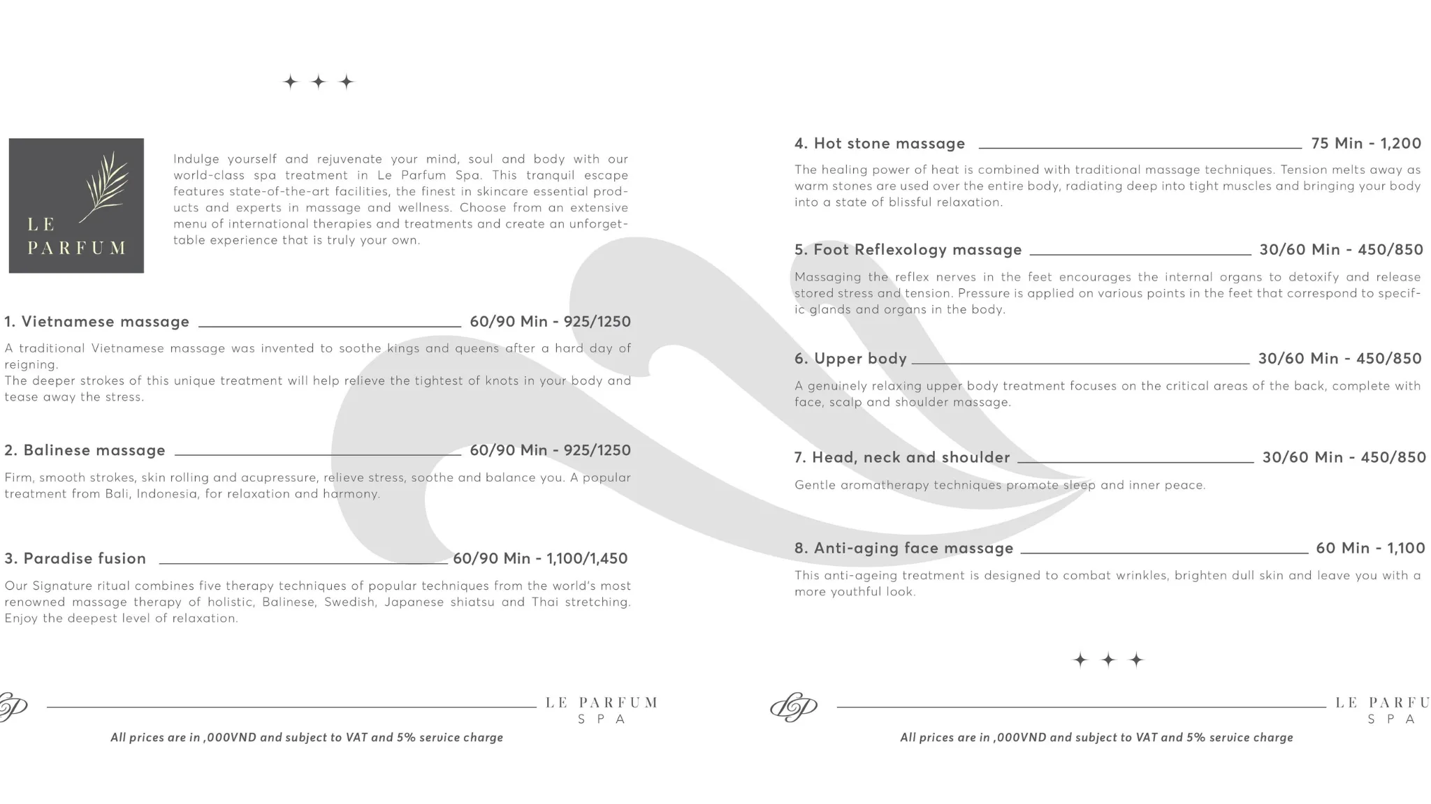Spa Menu