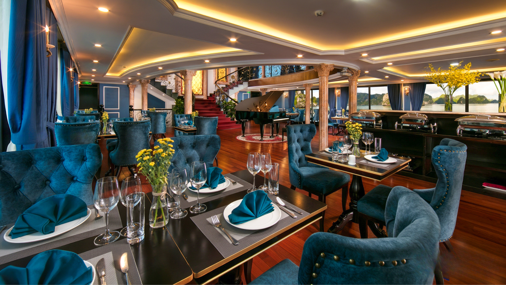 Le Opera Restaurant offers a luxurious dining experience with breathtaking scenic views.