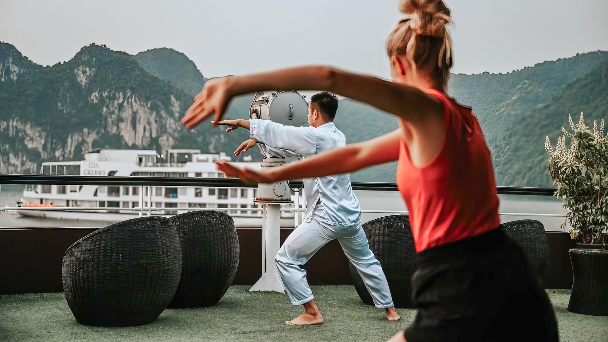 Tai Chi is one of the most relaxing wellness activities for Le Theatre&rsquo;s guests.