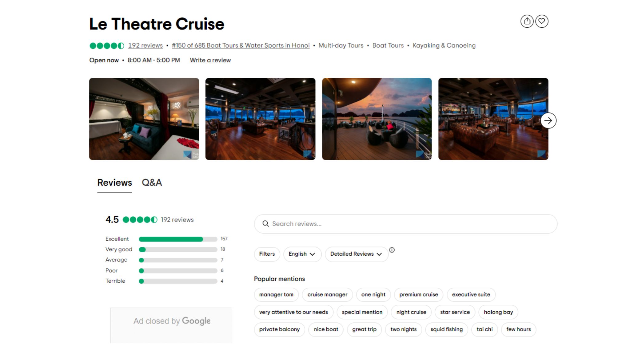 Le Theatre Cruise has been consistently highly rated on TripAdvisor.