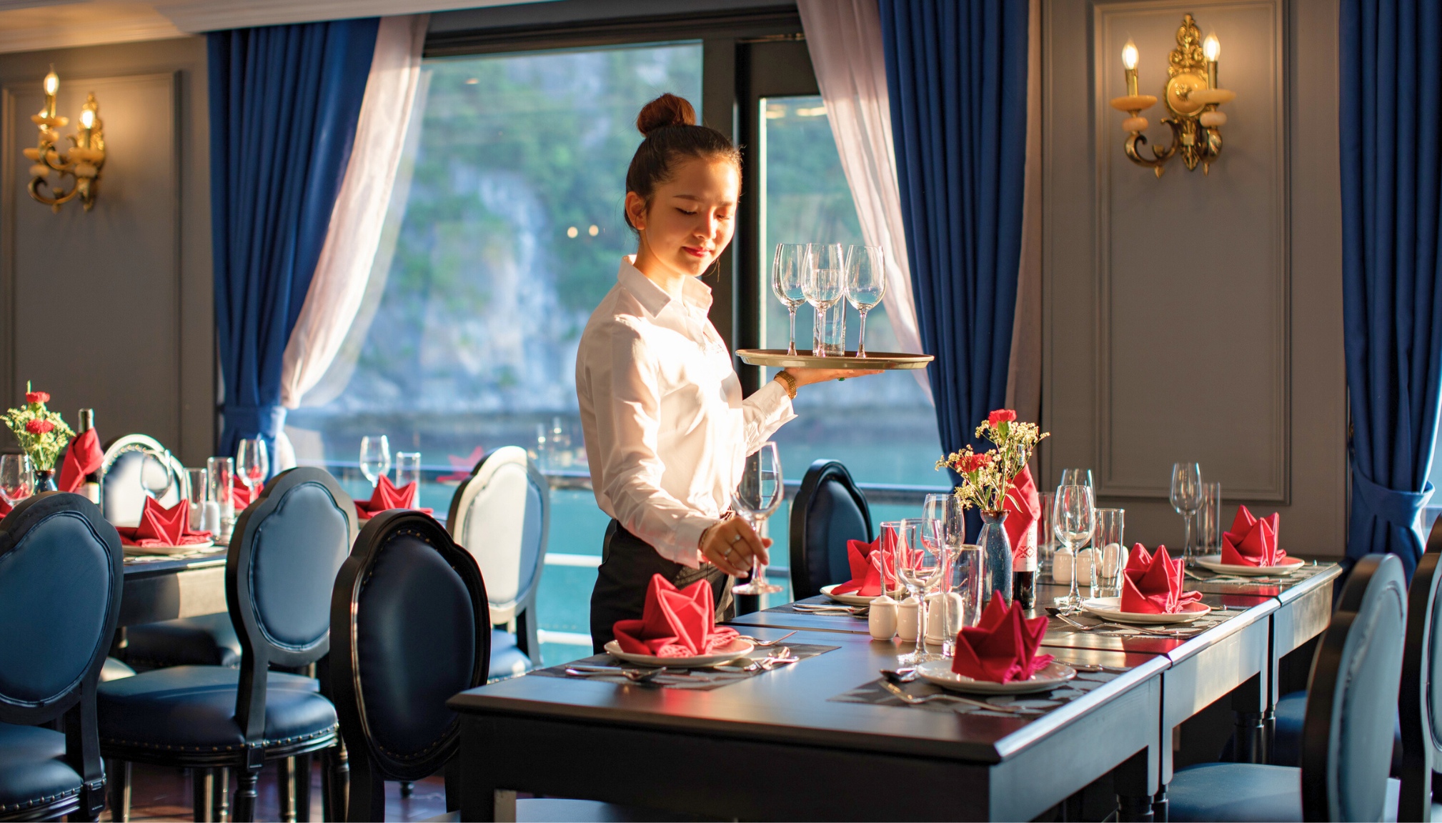 Well-trained crew members always ready to help the passengers