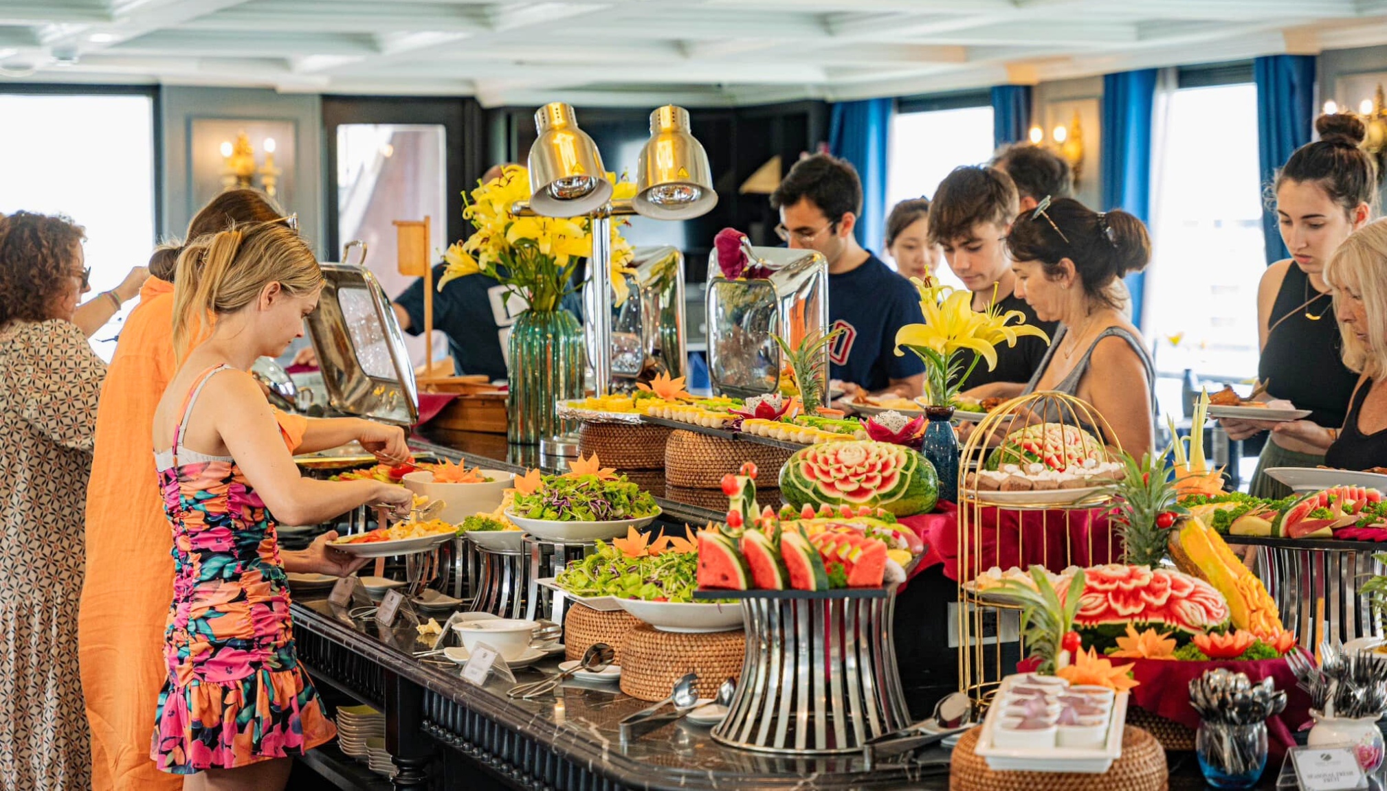 Enjoy delicious buffets on board with diverse International dishes