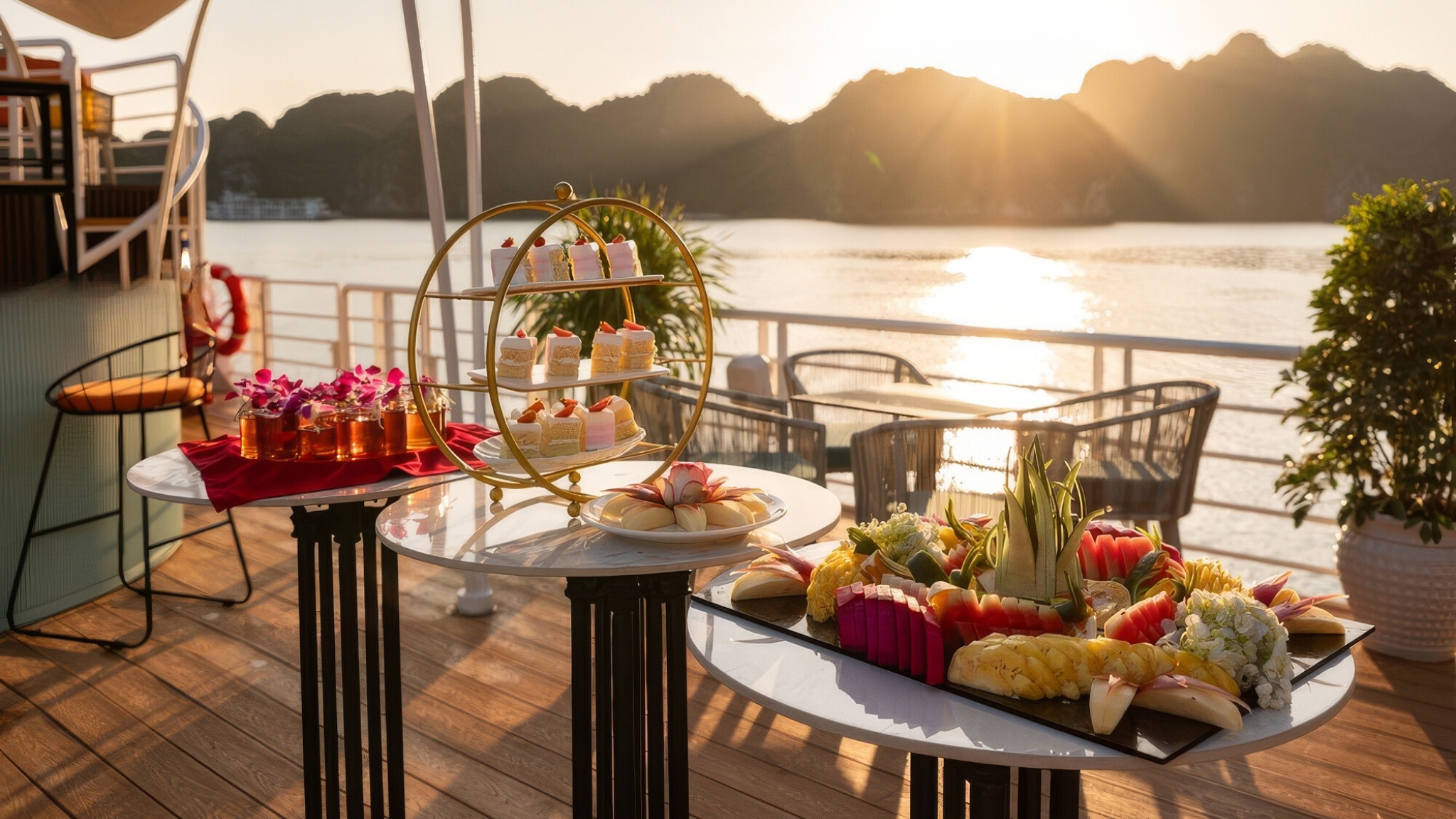 Savory canap&eacute; under the captivating sunset of the bay