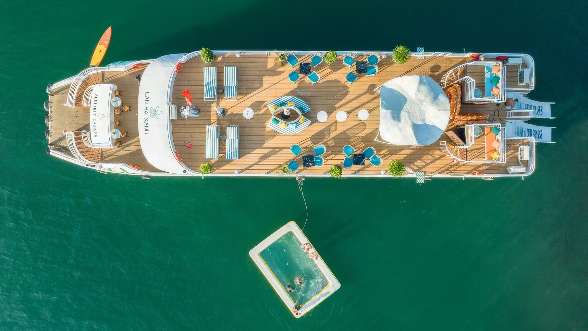 Large sundeck area is well designed for relaxation onboard.