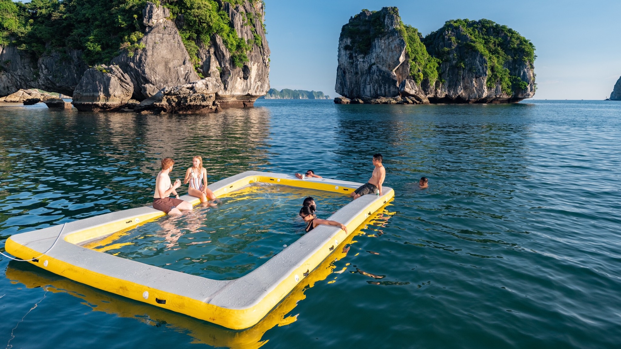 The floating pool offers a tranquil retreat in on Lan Ha Bay.