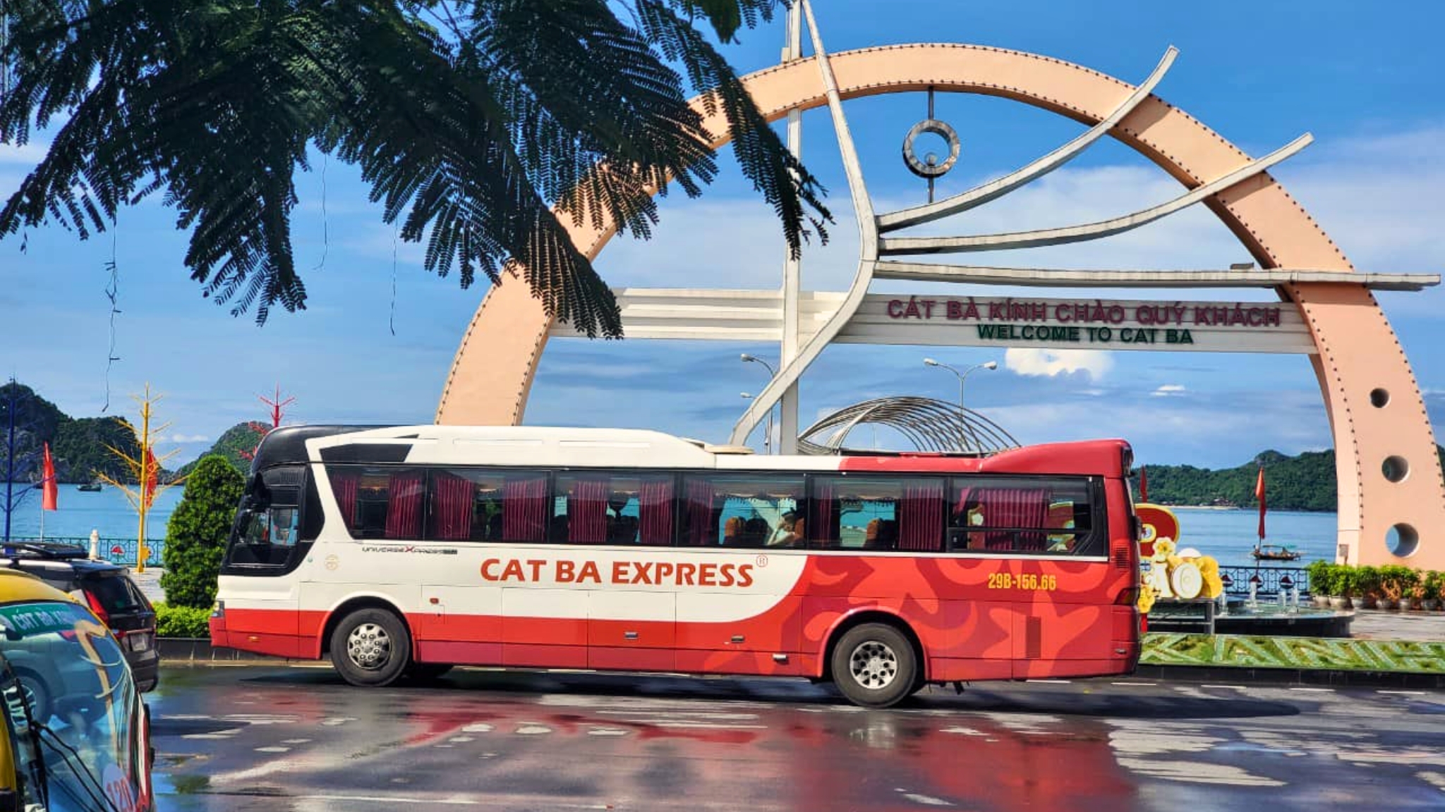 The transfer service offers a comfortable and spacious bus.