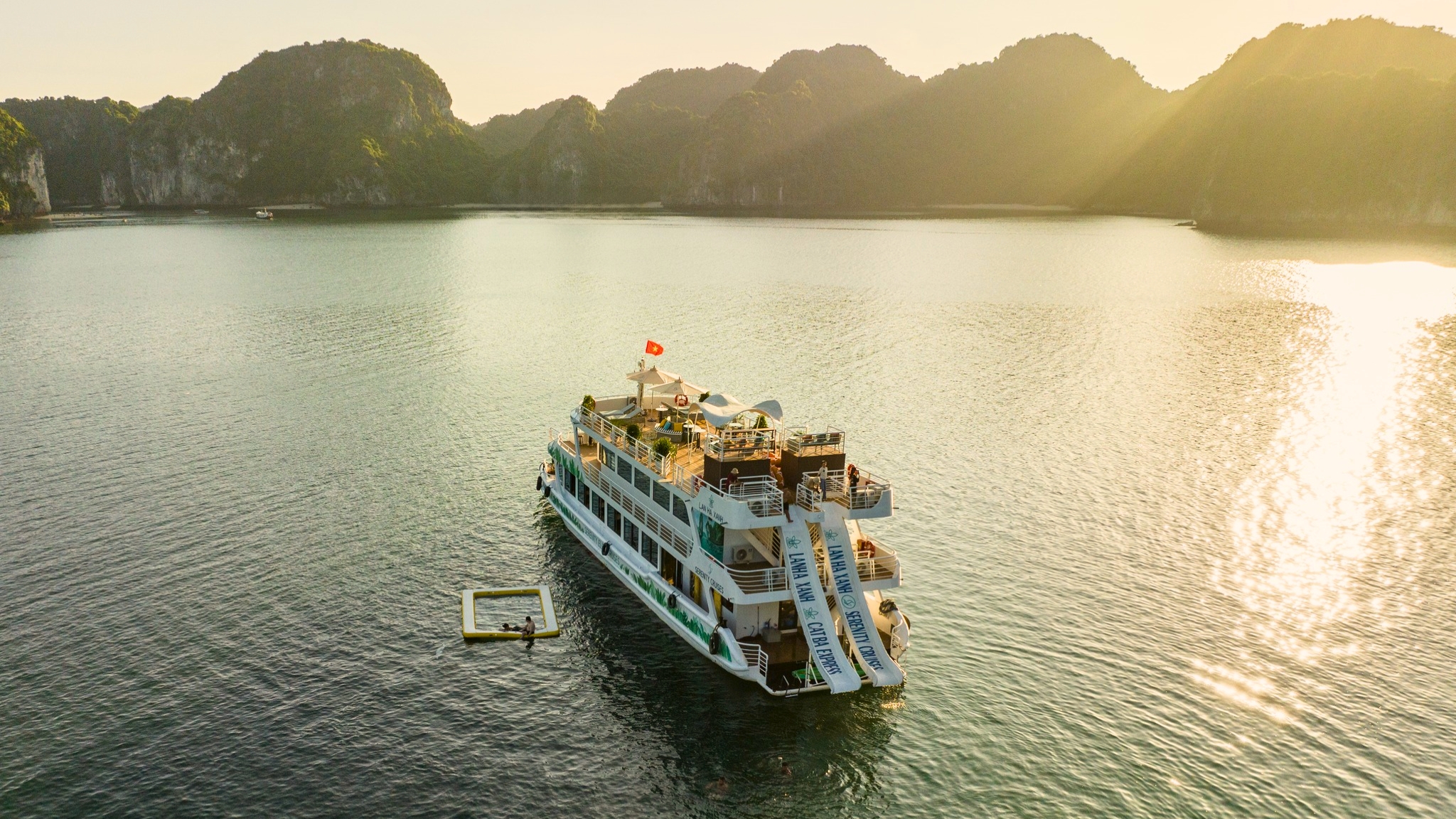 This is only one Halong Bay day cruise offering 3 decks and 2 waterslides.