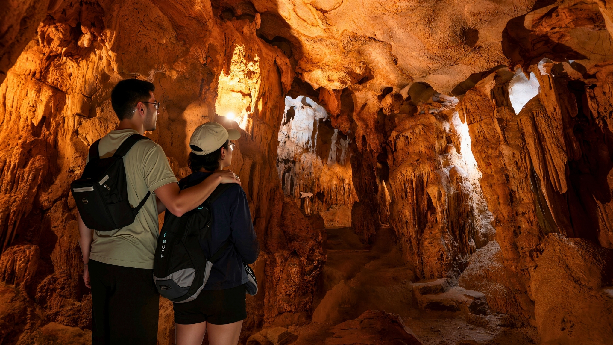 Outstanding stalactites of Me Cung Cave, sparkle under colorful lights