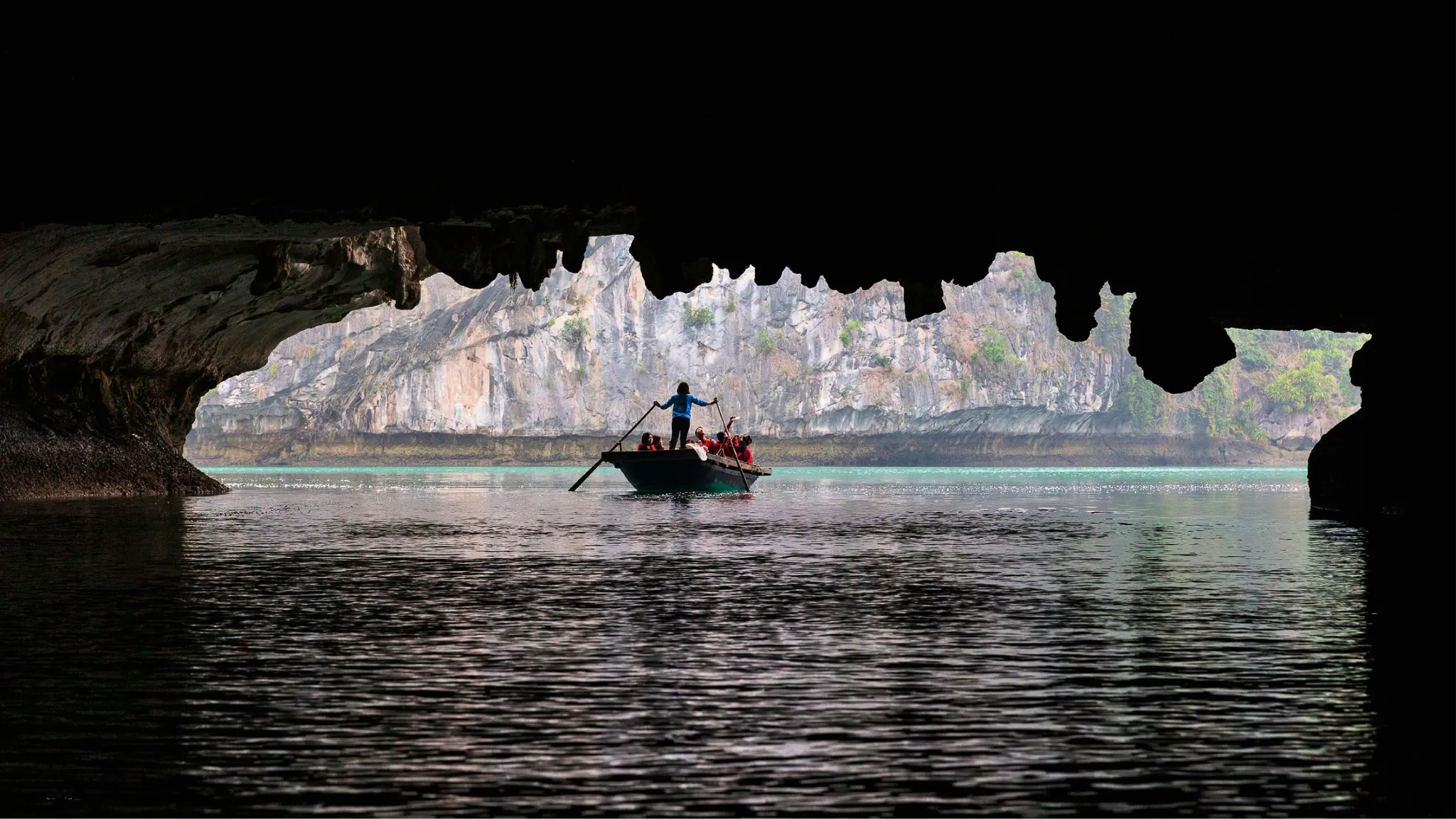 Bamboo Boat At Dark & Bright Caves