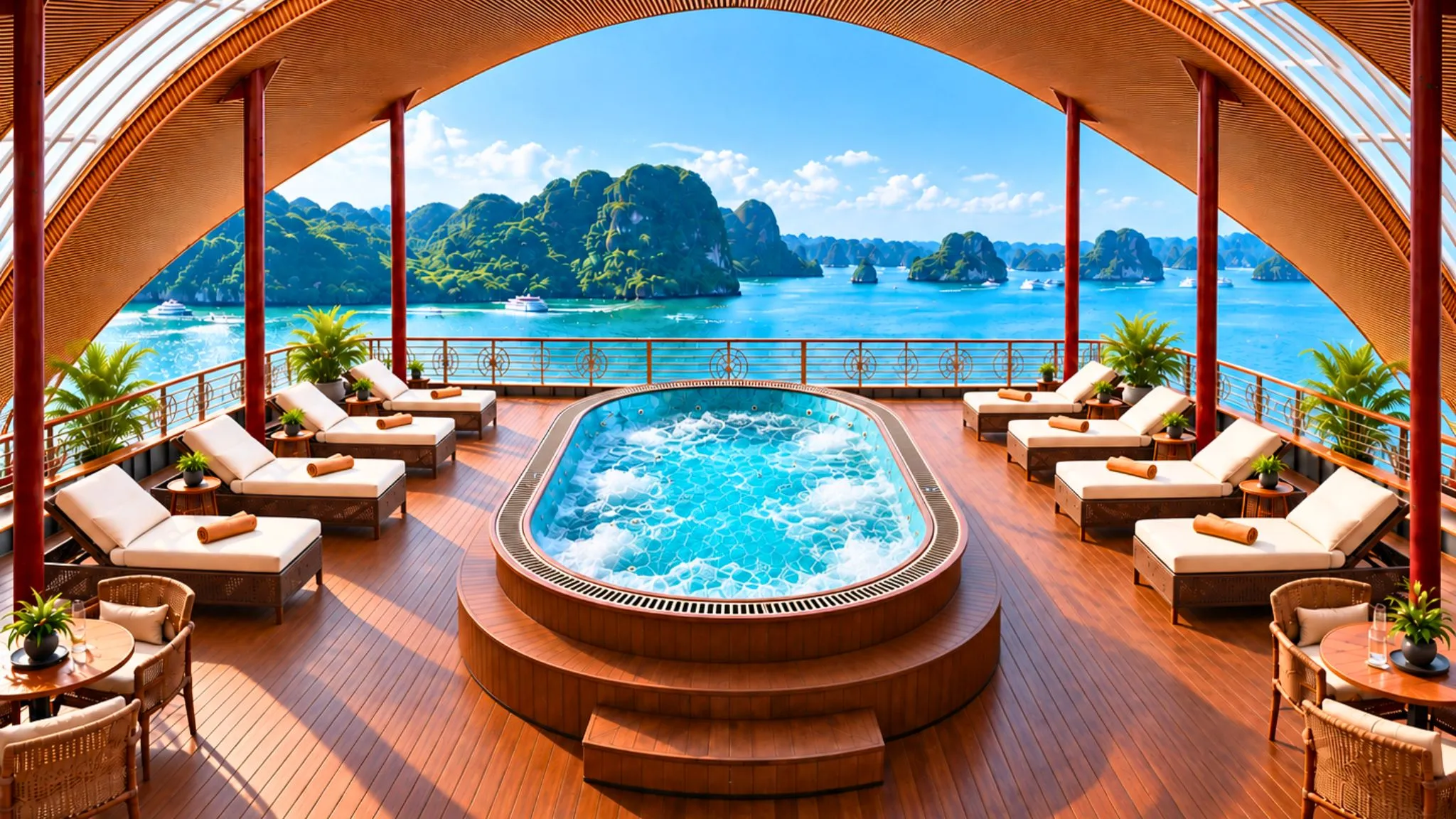 Open-air Jacuzzi on the sundeck