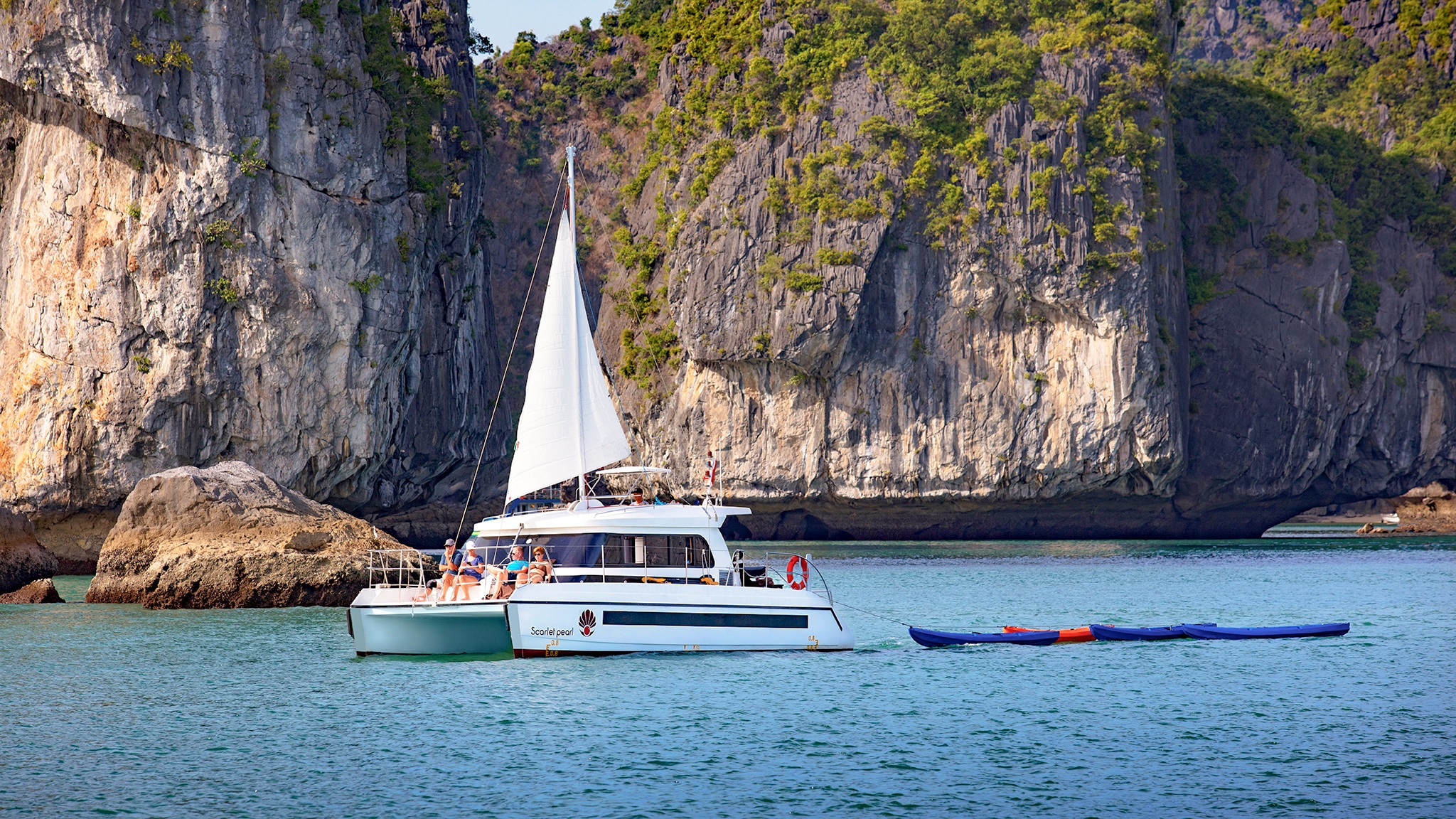 High-class catamaran for day excursion on Scarlet Pearl Cruise