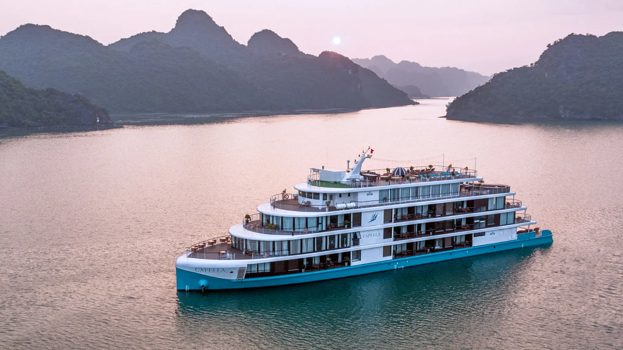 Sailing among Lan Ha Bay at dawn