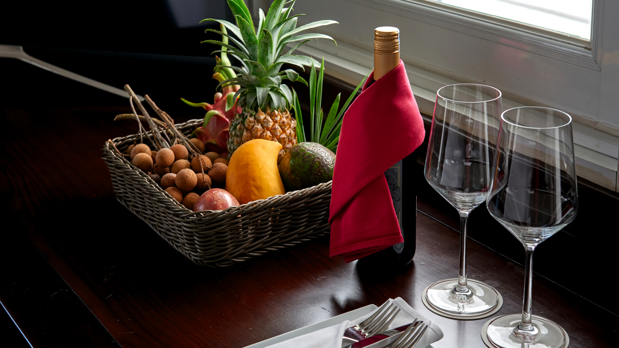 Complimentary Wine And Fruit