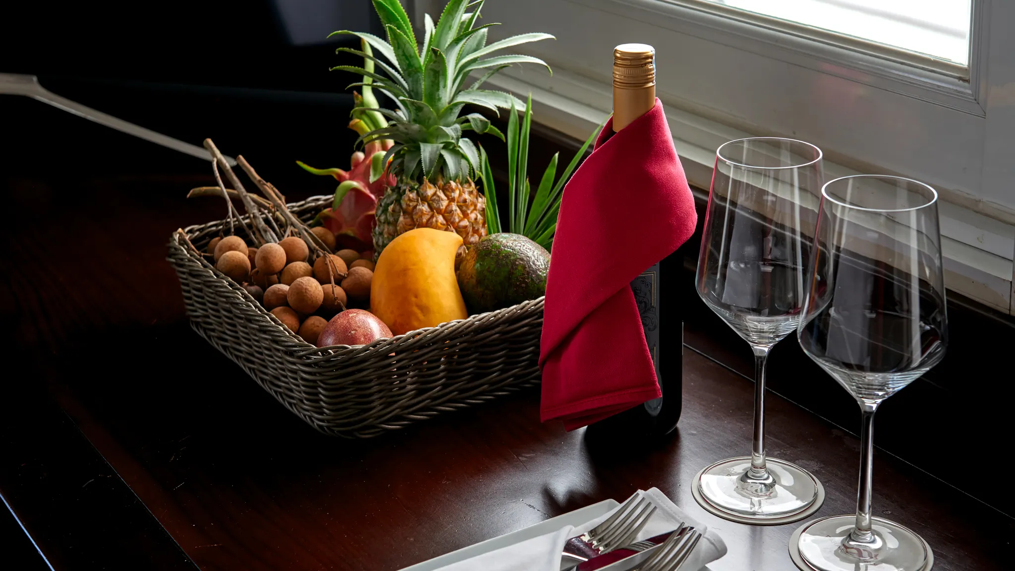 Complimentary Wine And Fruit