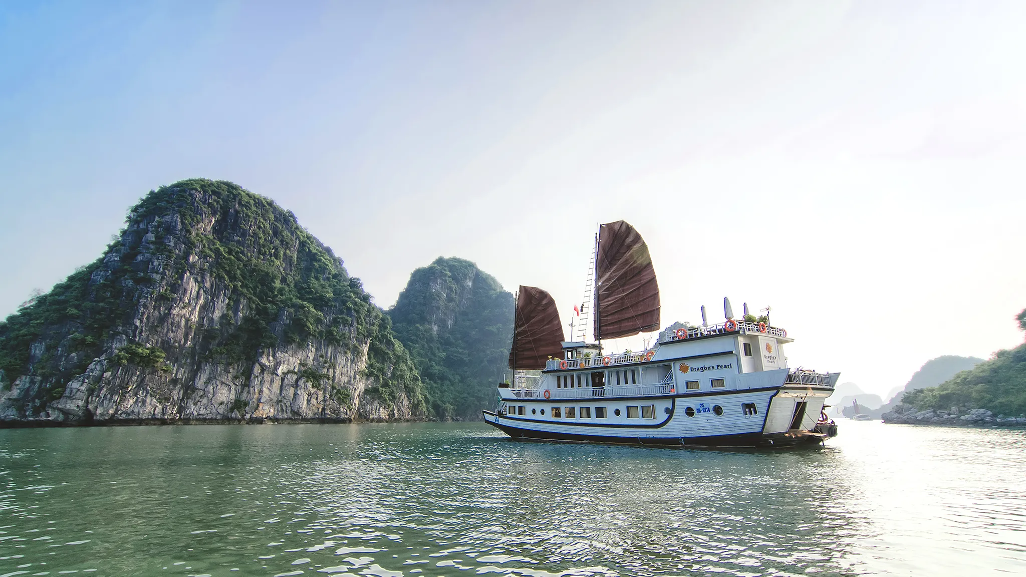Lovely junk boat in Bai Tu Long Bay