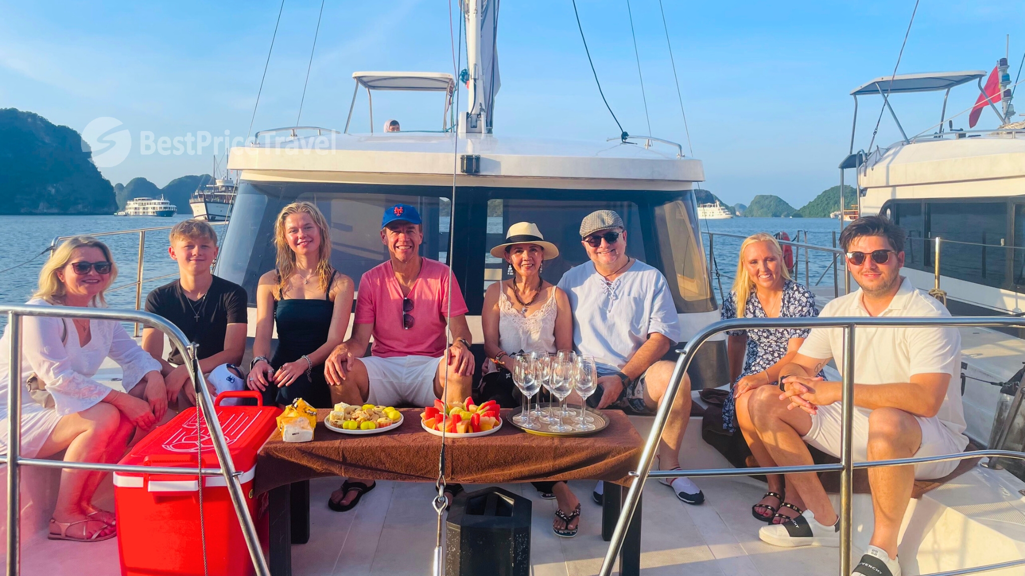 Enjoy the Sunset Party on the catamaran with your travel mates