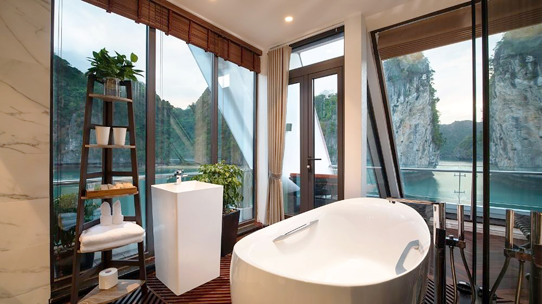 High End Ocean Bathroom With Oval Bathtub