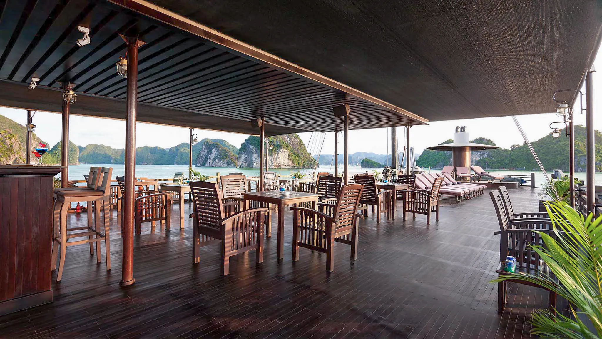 Spacious sky bar on budget cruise