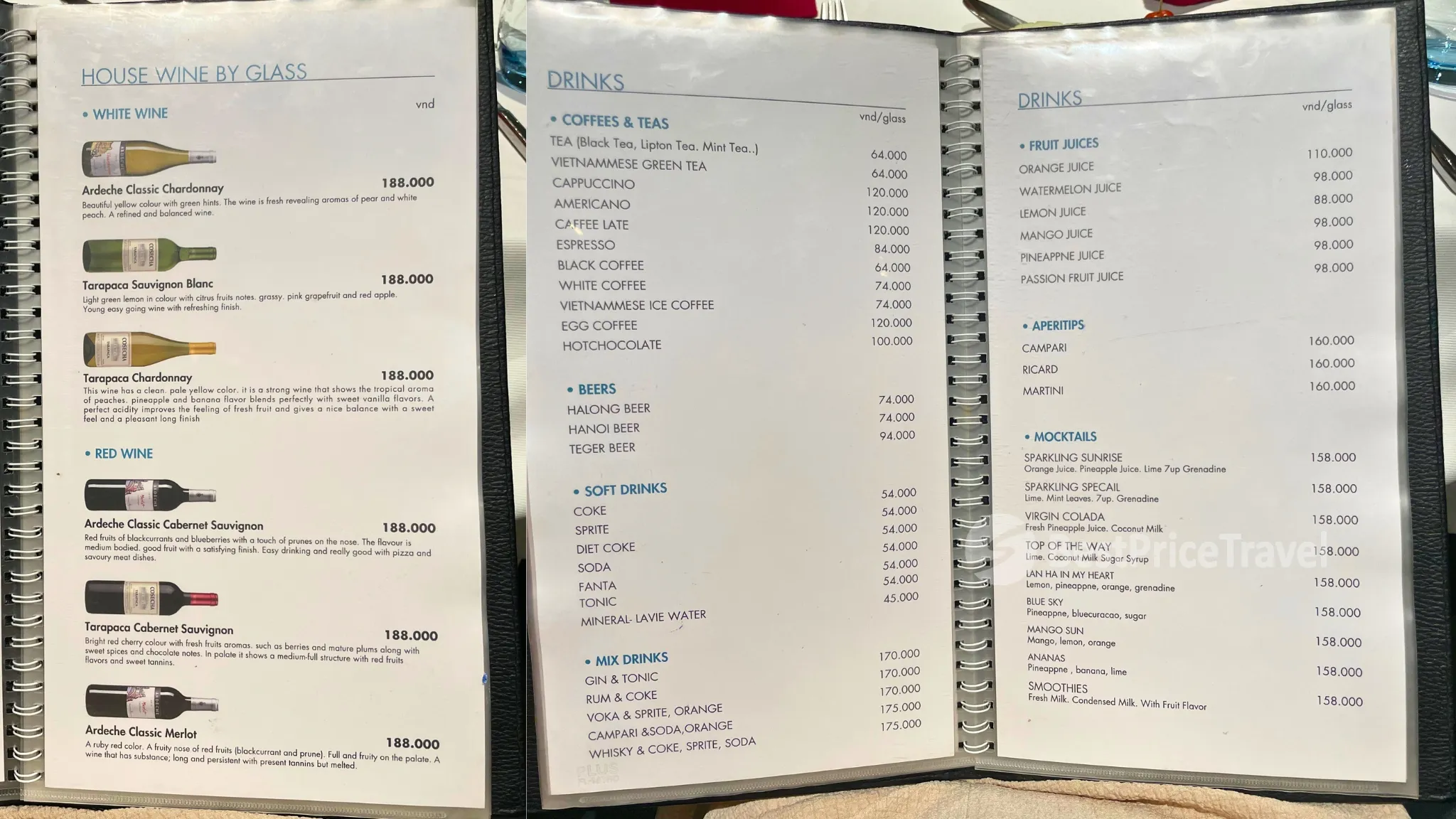 Drink menu price list