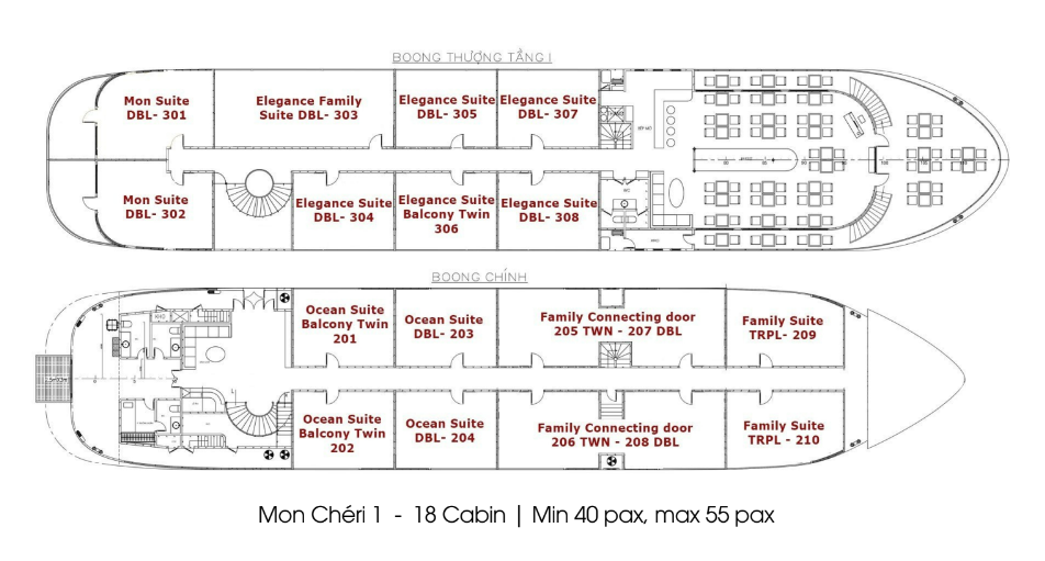 The top deck is designed for relaxation, featuring a sundeck area with a jacuzzi pool, gym, and sun loungers where you can unwind and soak in the stunning bay views.