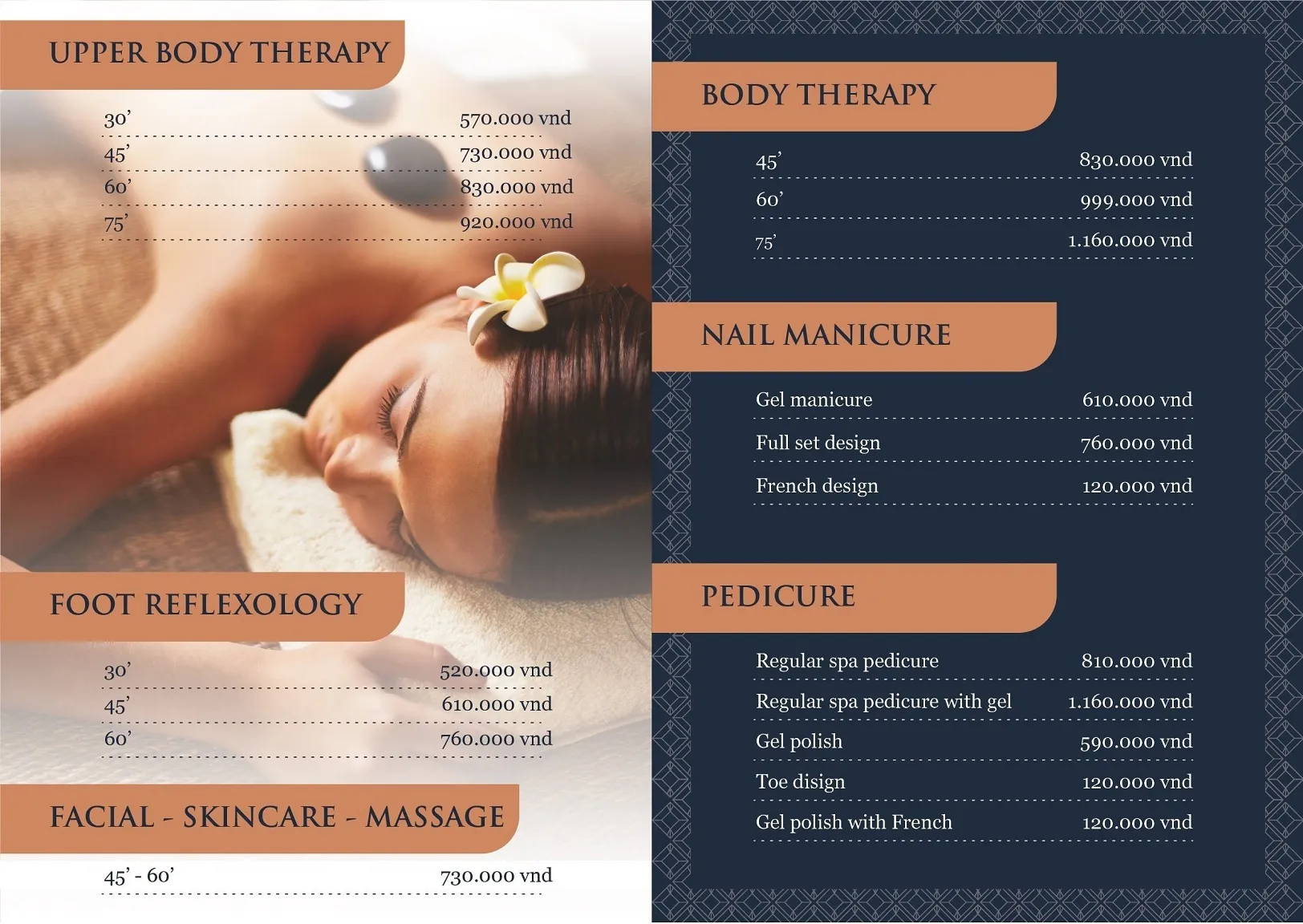 Mon Cheri Spa Menu