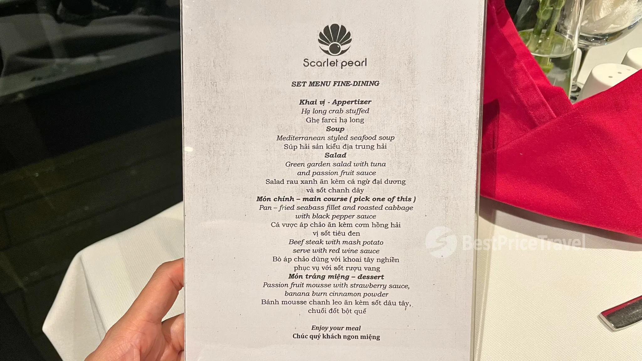 Scarlet Pearl set menu dinner