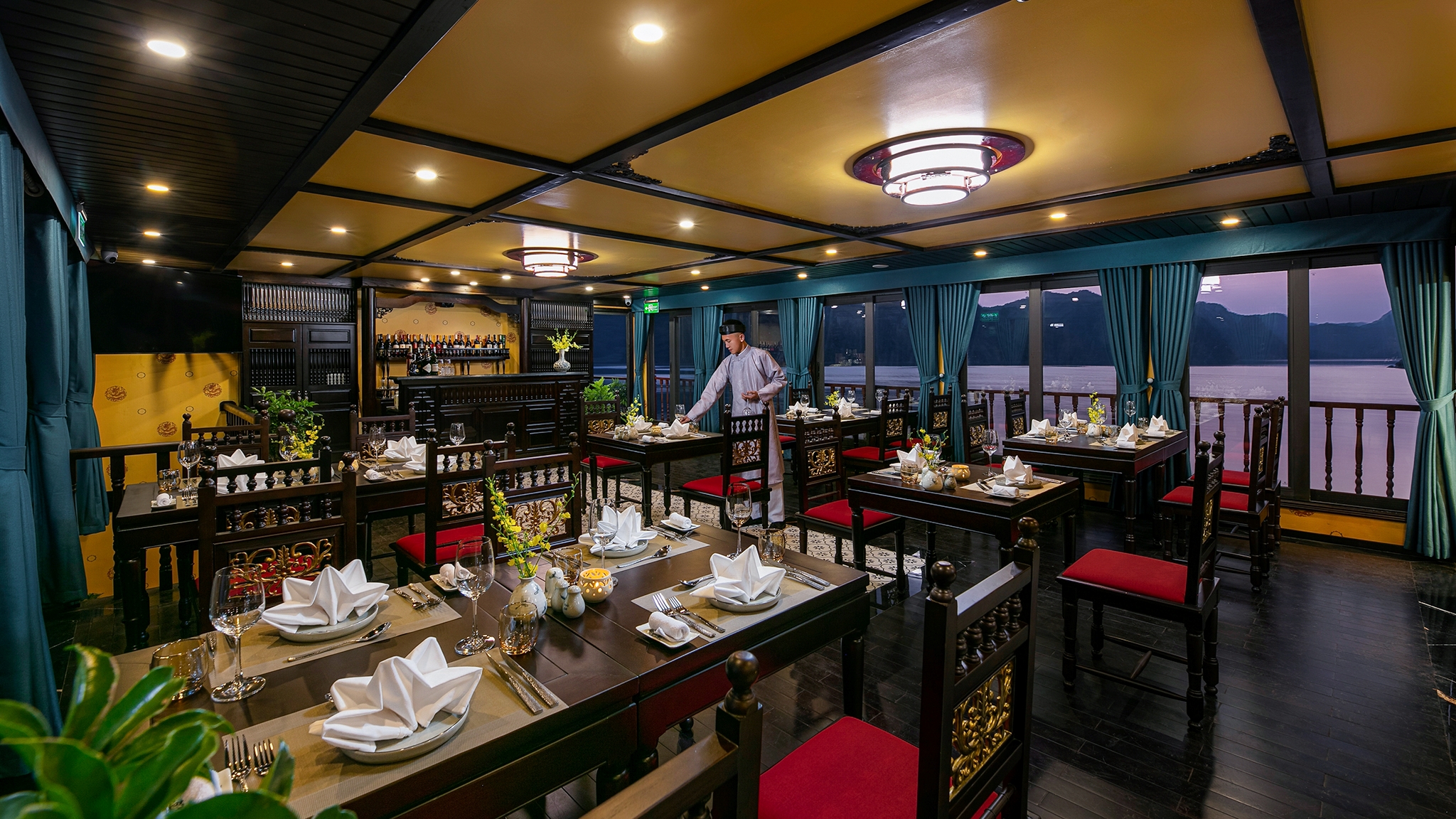 The dining hall is well-designed with 19th-century Vietnamese cultural influence.