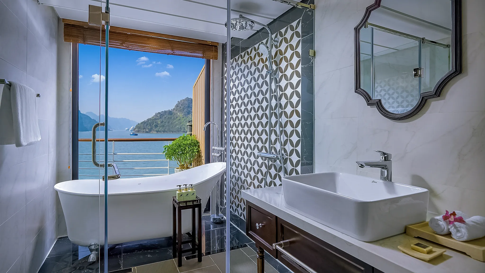 Posh amenities inside bathroom