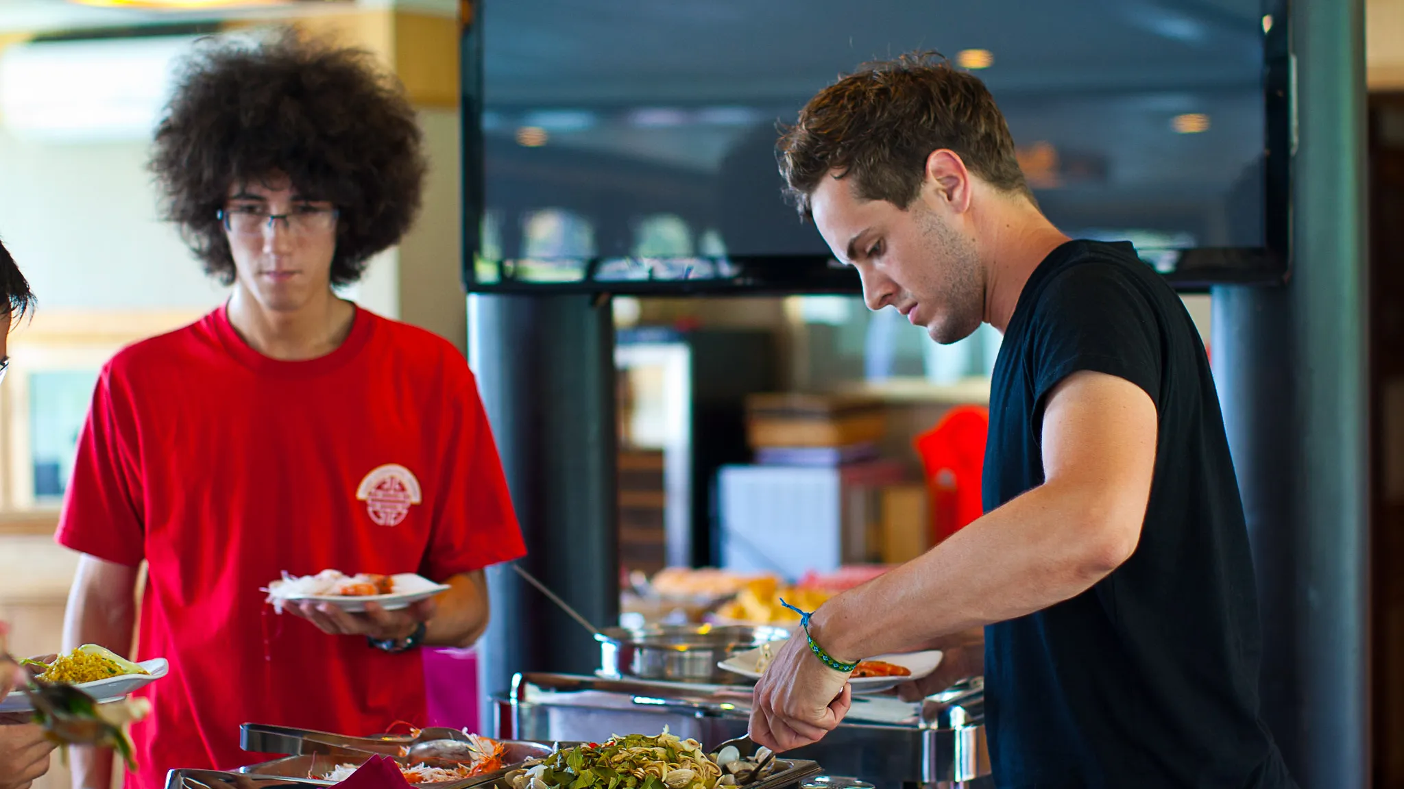 Travellers Enjoy Buffet Line