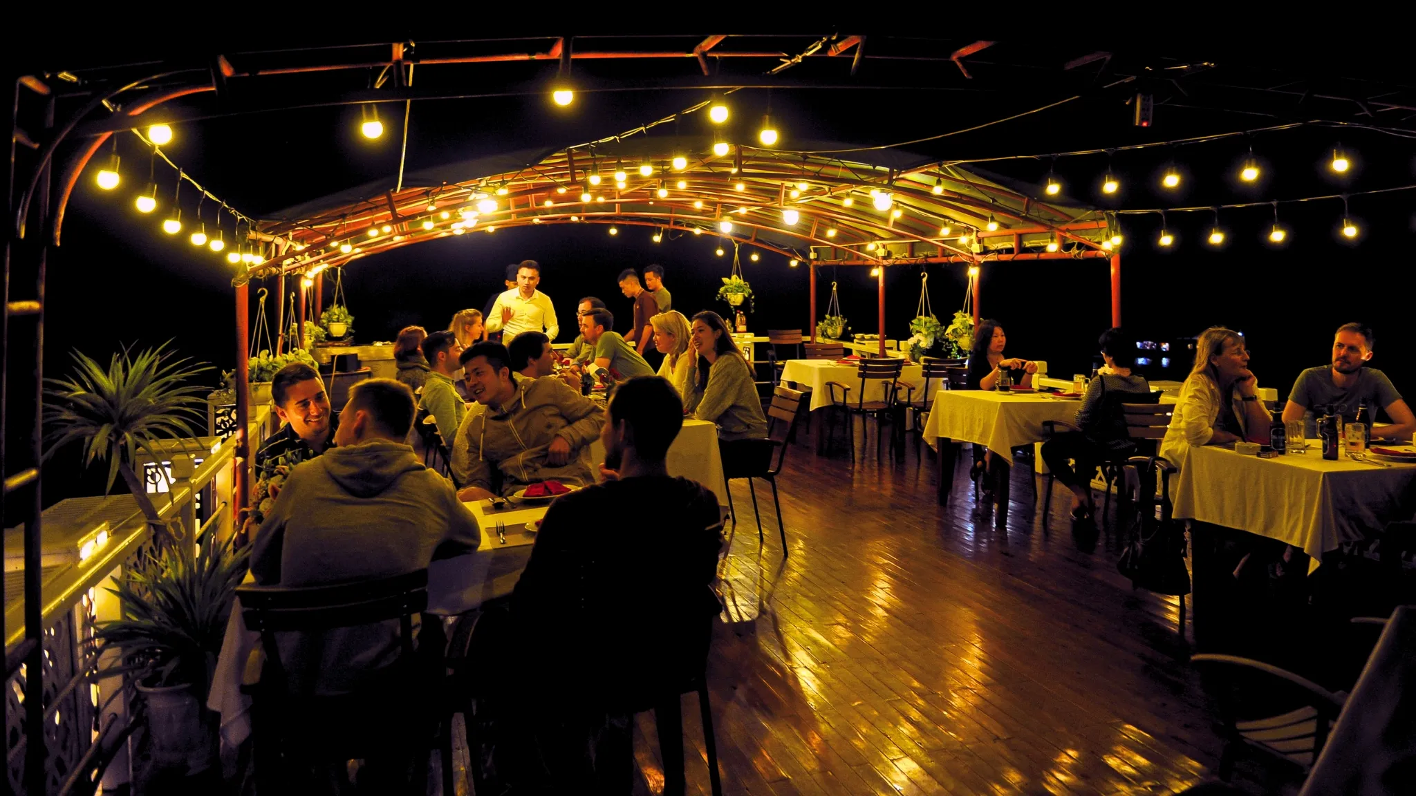 Warm dinner under starry night