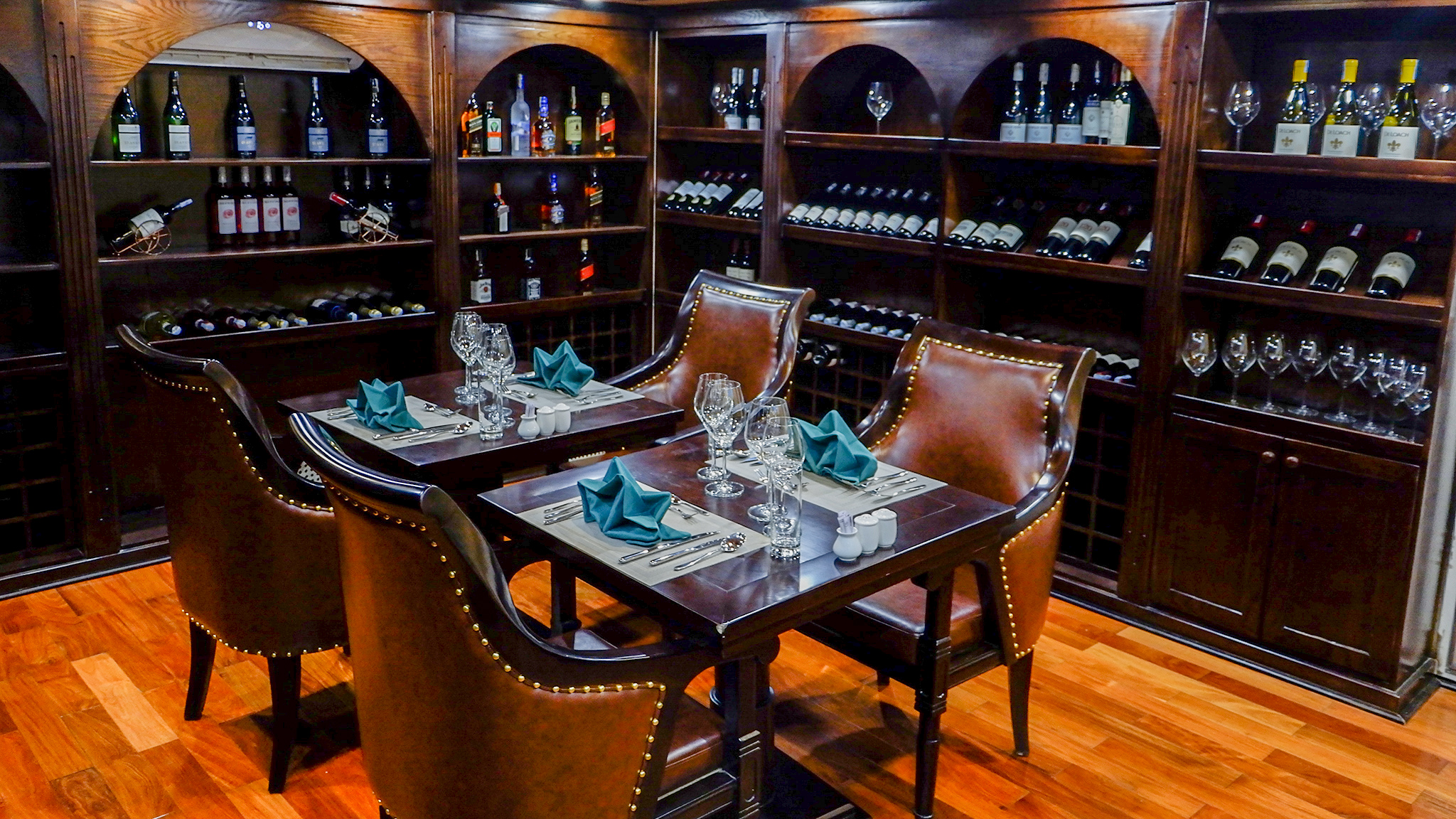 The wine cellar with various imported wines, from Italian to Germany