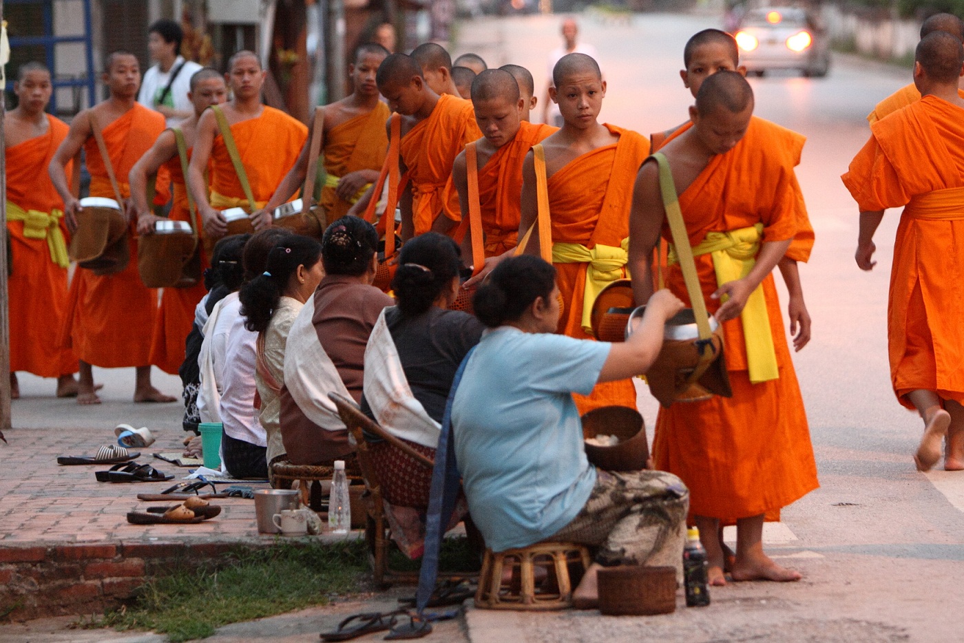 Monks Collecting Alms At Dawn, Luang Prabang