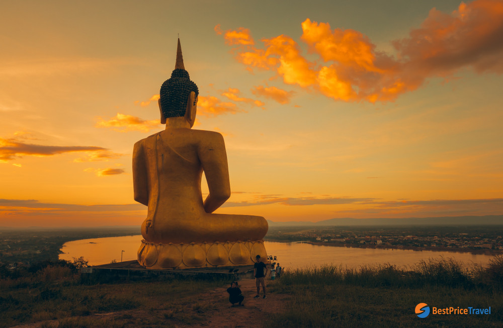 Sunset over the Pakse city and Mekong River
