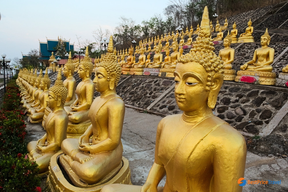 The small golden stupas on the top of Phou Salao